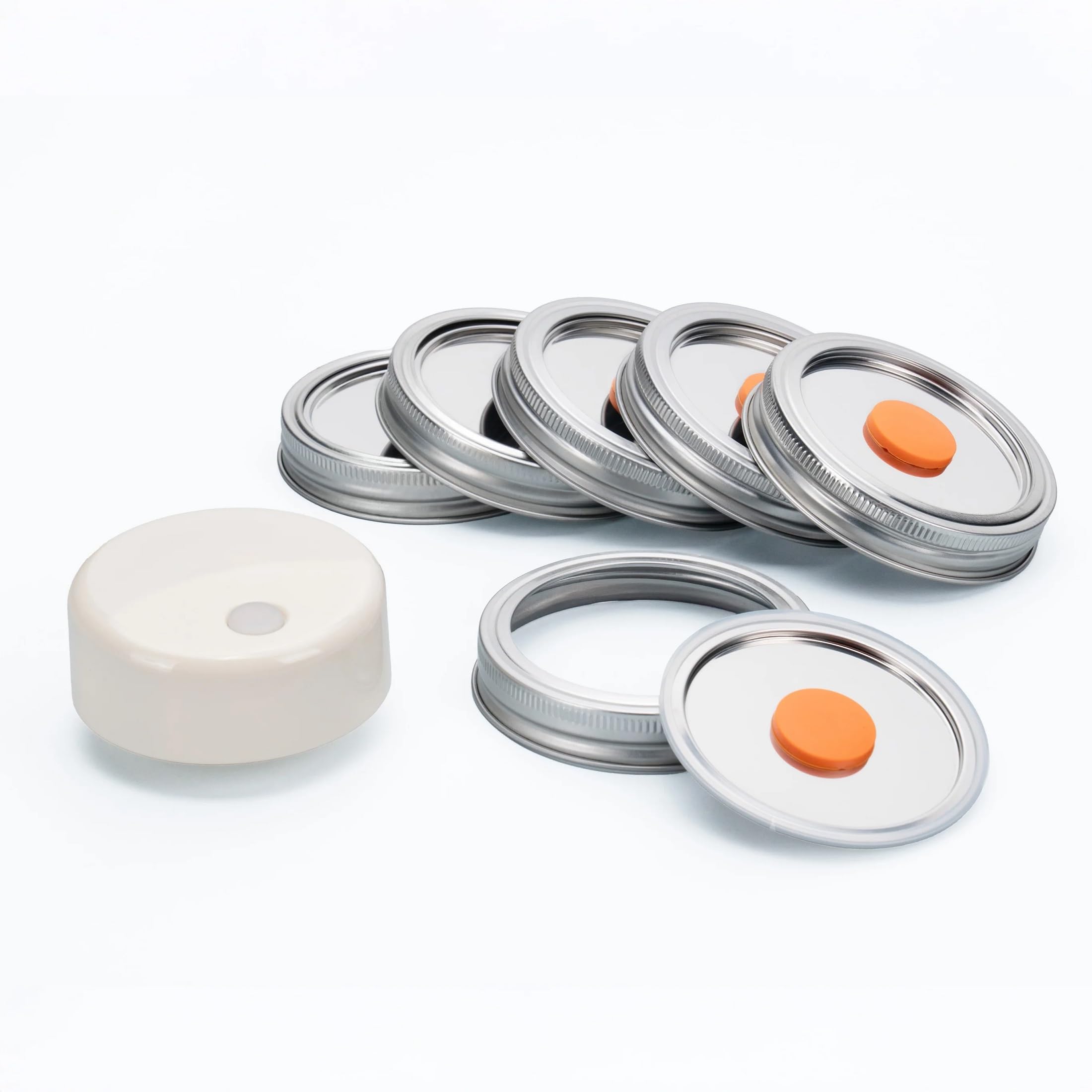 MasonSeal - Coperchi a bocca larga con sigillatore sottovuoto, confezione da 6 coperchi in acciaio inox con valvola avanzata, compatibili con Ball & Kerr MasonJars