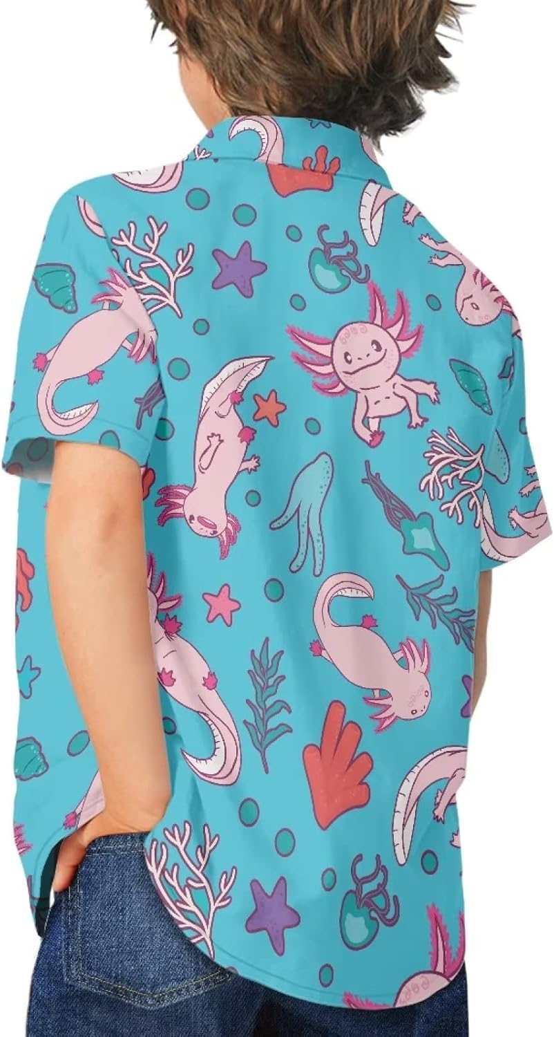 Cute Button Down Shirt for Boys V Neck Soft Comfy Holiday Summer Hawaiian Shirts Kids Playwear