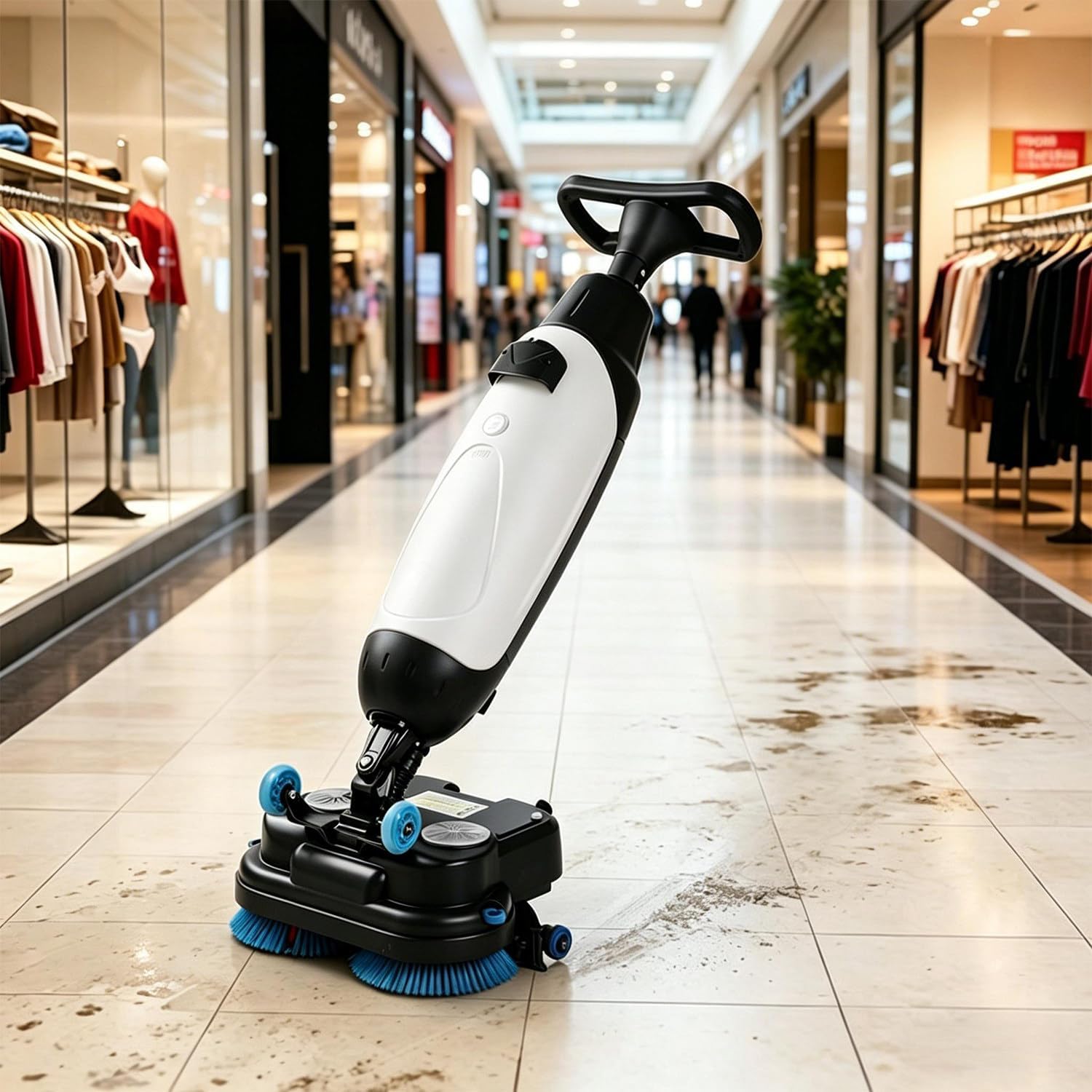 500w Floor Cleaner Machine, 360° Floor Scrubber Machine with Brushes, 45cm Cleaning Width, 90-120 Minutes Runtime, Dual Water Tank Design, for Restaurants, Canteens, Factories White