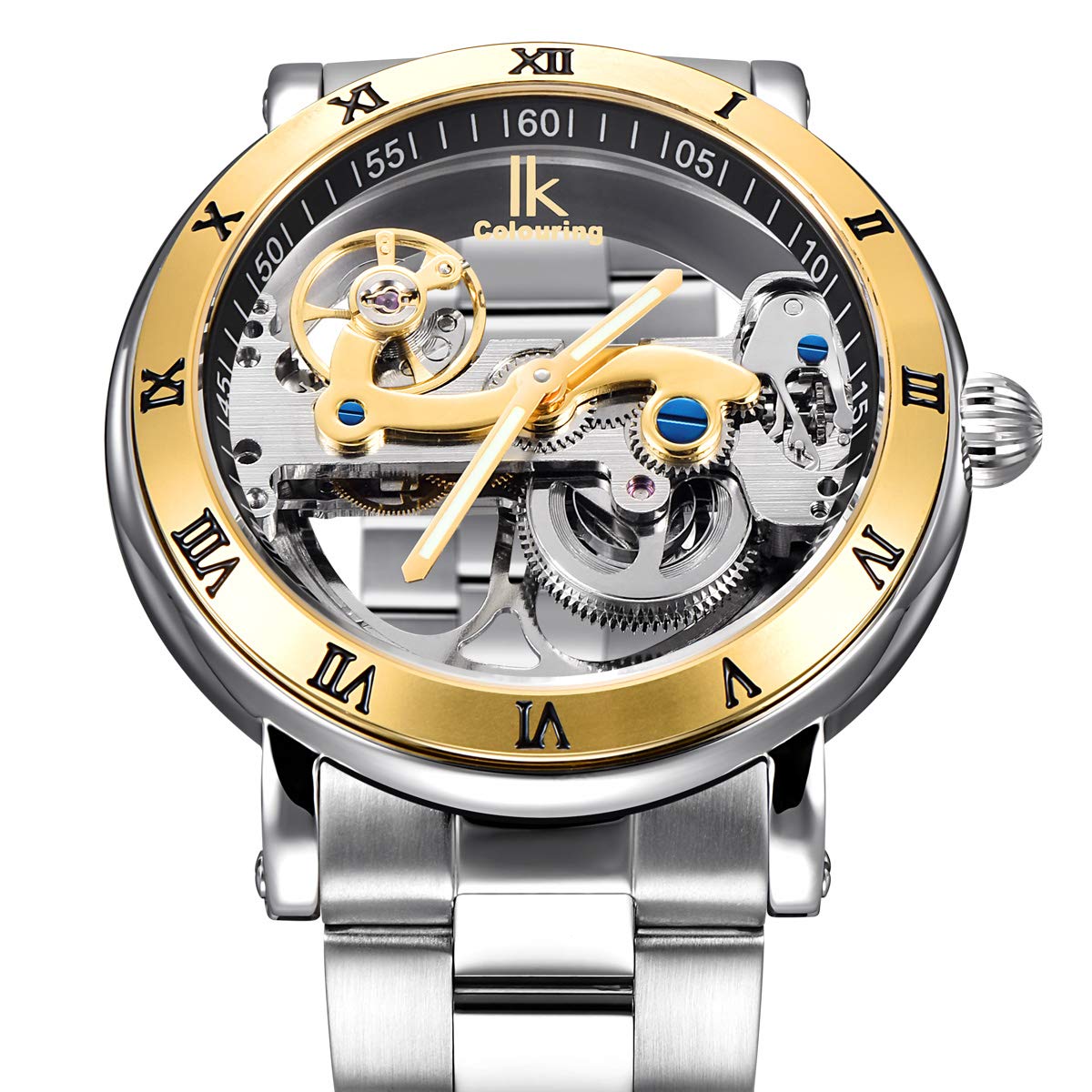 Alienwork IK Orologio Automatico Uomo Donna Scheletro Meccanismo a Ponte Fondo in Vetro