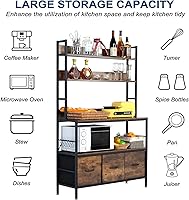 Vista 3 de Estante de Panadería para Cocina con Cestas, Estante de Almacenamiento Independiente de 5 Niveles, Soporte Industrial para Horno Microondas, Marrón