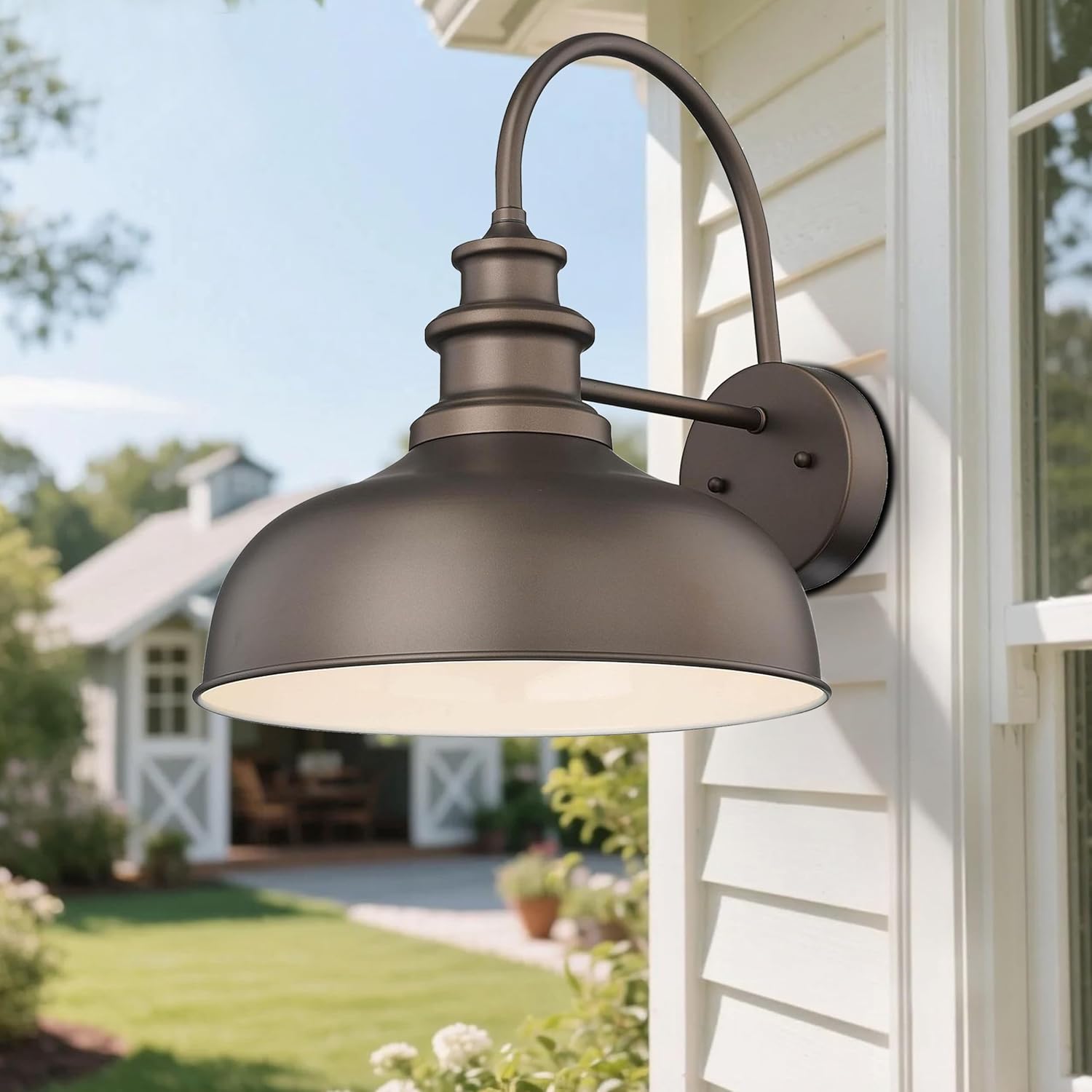 Bestshared 16 Inch Large Outdoor Barn Light Farmhouse Wall Mount Light Fixture Exterior Sconce Lighting Outdoor Wall Lantern Light Vintage Farmhouse Barn Light(ORB+White, 16"-1pack)