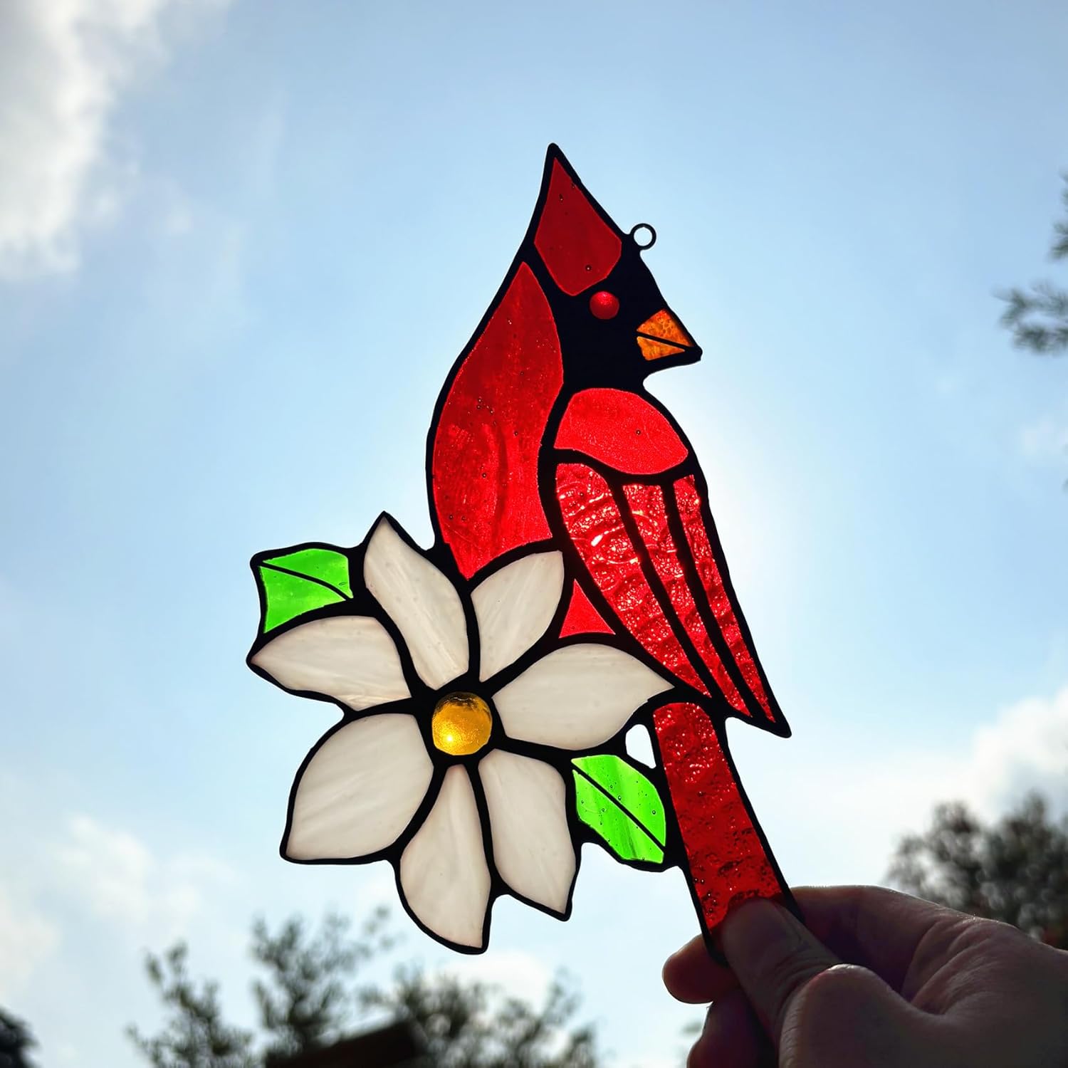 2 Packs Stained Glass Red Cardinal Memorial Gifts for Women, Stained Glass Window Hanging, Red Cardinal on Branch Ornament Suncatcher, Handmade Bird Decor Gift for Mom, Bird Lover - Image 3
