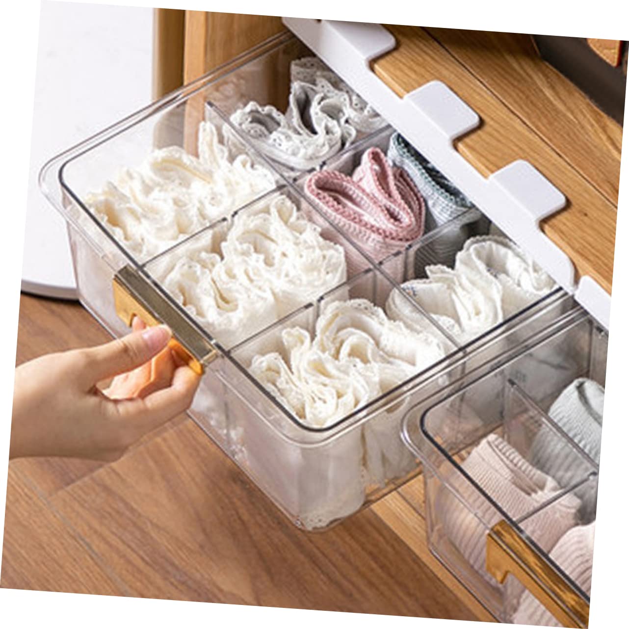 Garneck Sockenorganizer mit Mehreren Fächern aus Pet mit Deckel