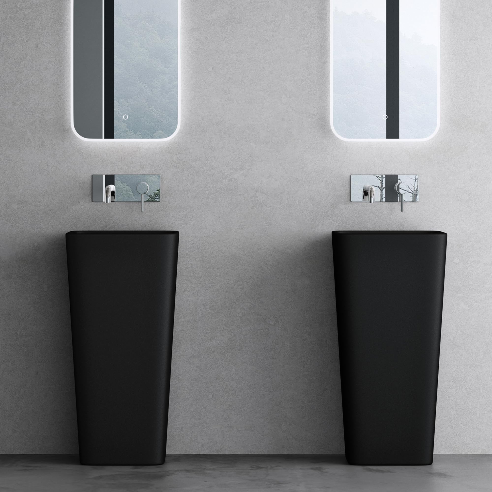 doporro Lavabo Colonne Noir Vasque sur Pied Lave Mains Rectangulaire Solid Surface 40x35x80cm Colossum31