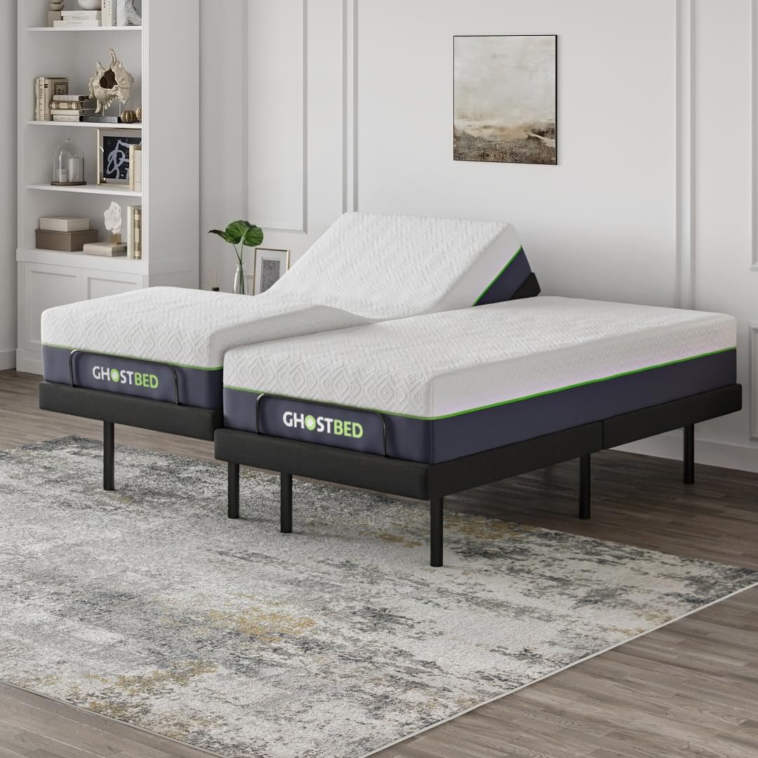 GhostBed Adjustable Base Bundled with 11" Hybrid Mattress in a Box with Cool Gel