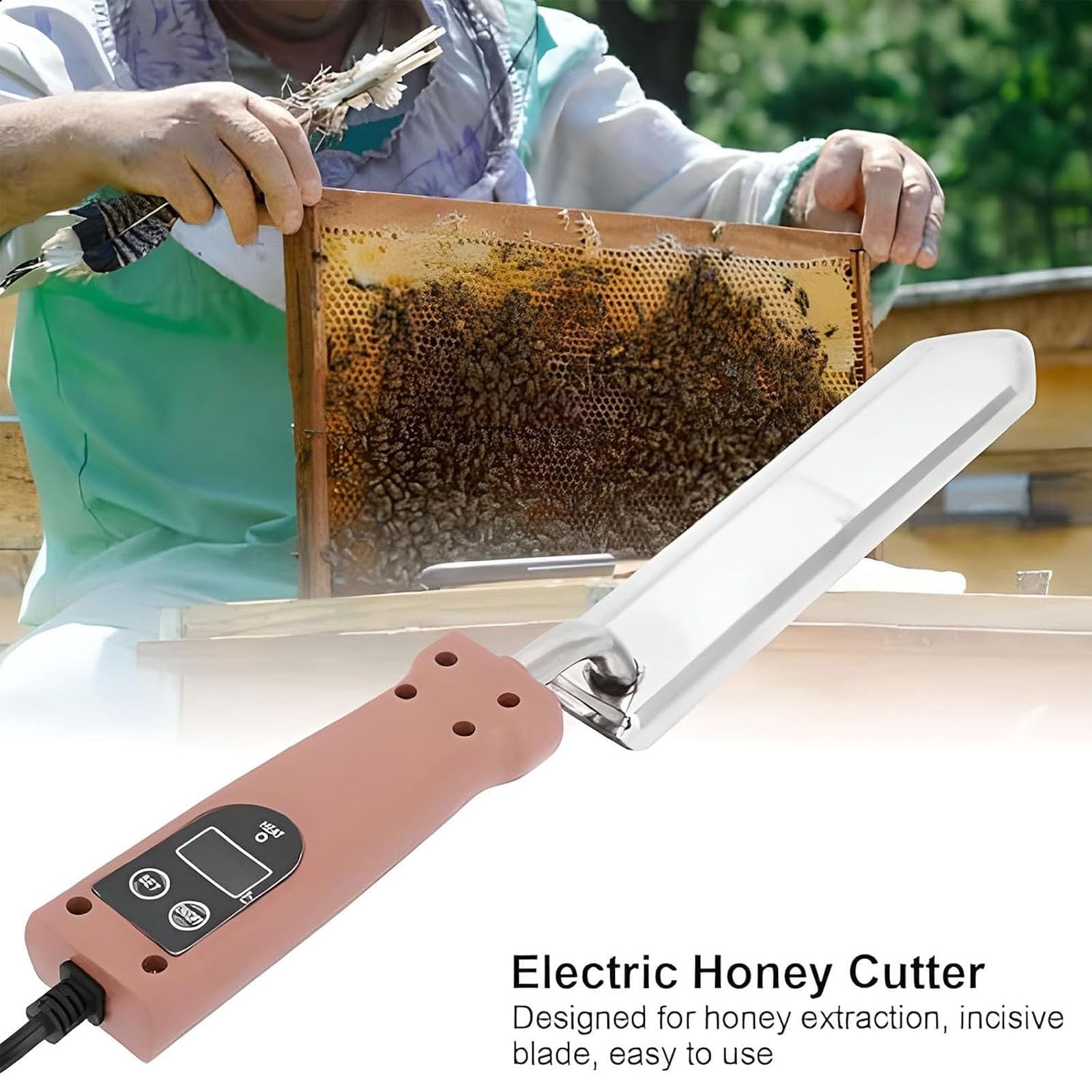 Coltello Elettrico per Apicoltura, Raschietto Riscaldante per Cera di Miele in Acciaio Inossidabile con Temperatura Regolabile E Display Digitale, Raschietto da 250 Mm, Design Ergonomico