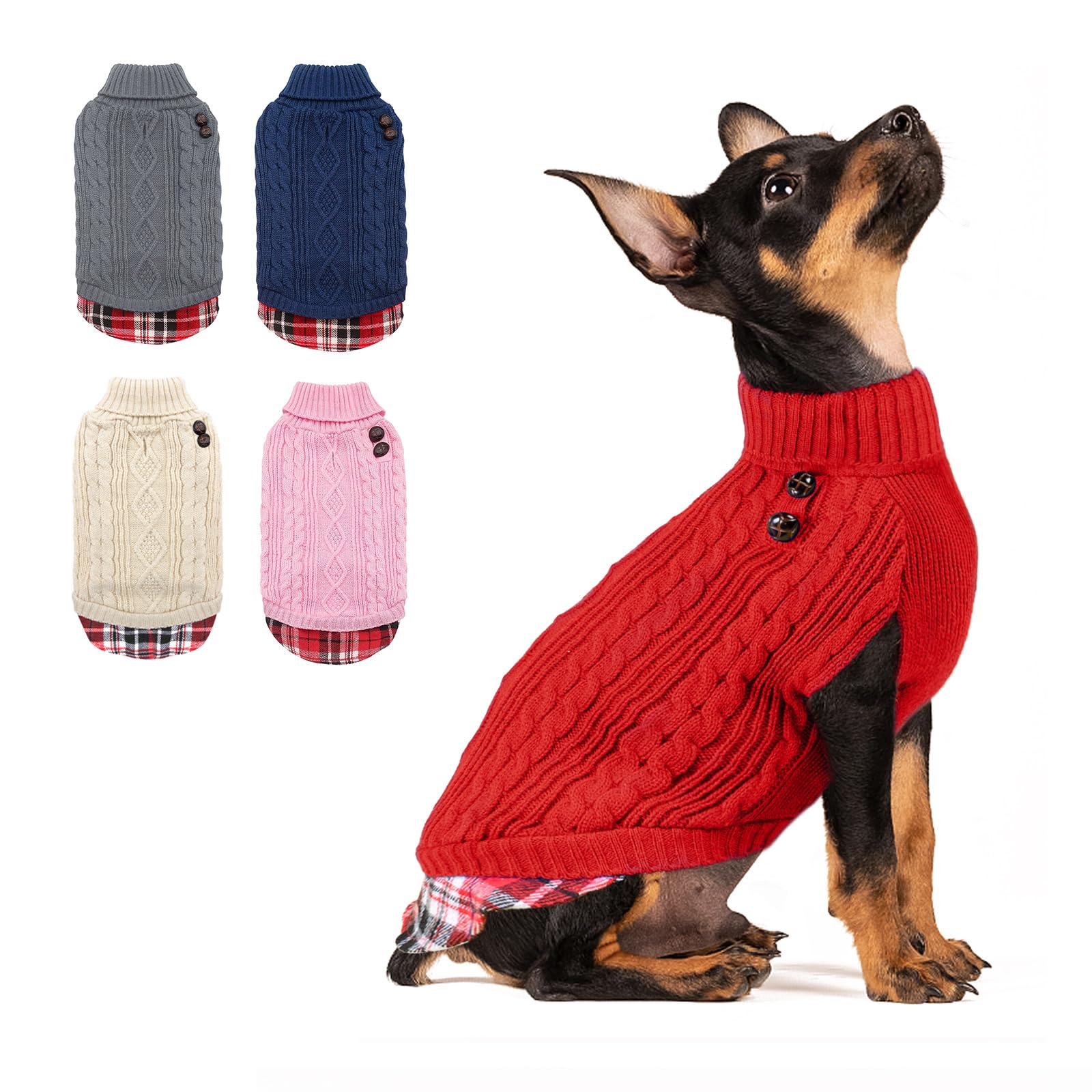 KYEESE Christmas Dog Sweaters for Small Dogs Turtleneck Red Dog Sweater Knitwear Gingham