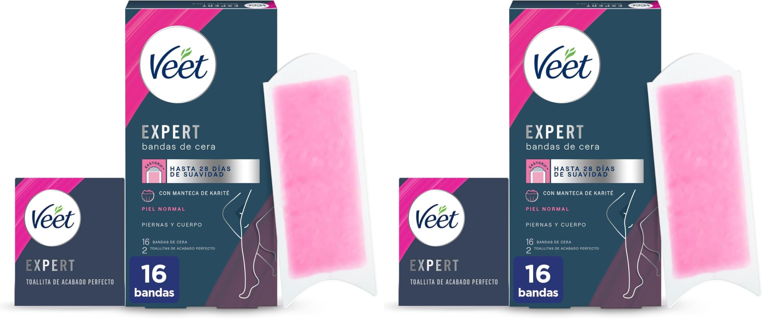 Veet Expert Bandas de Cera Fría Depilatoria para Depilación de Piernas y Cuerpo, con Manteca de Karité, 16 tiras (Paquete de 2) en oferta en Amazon