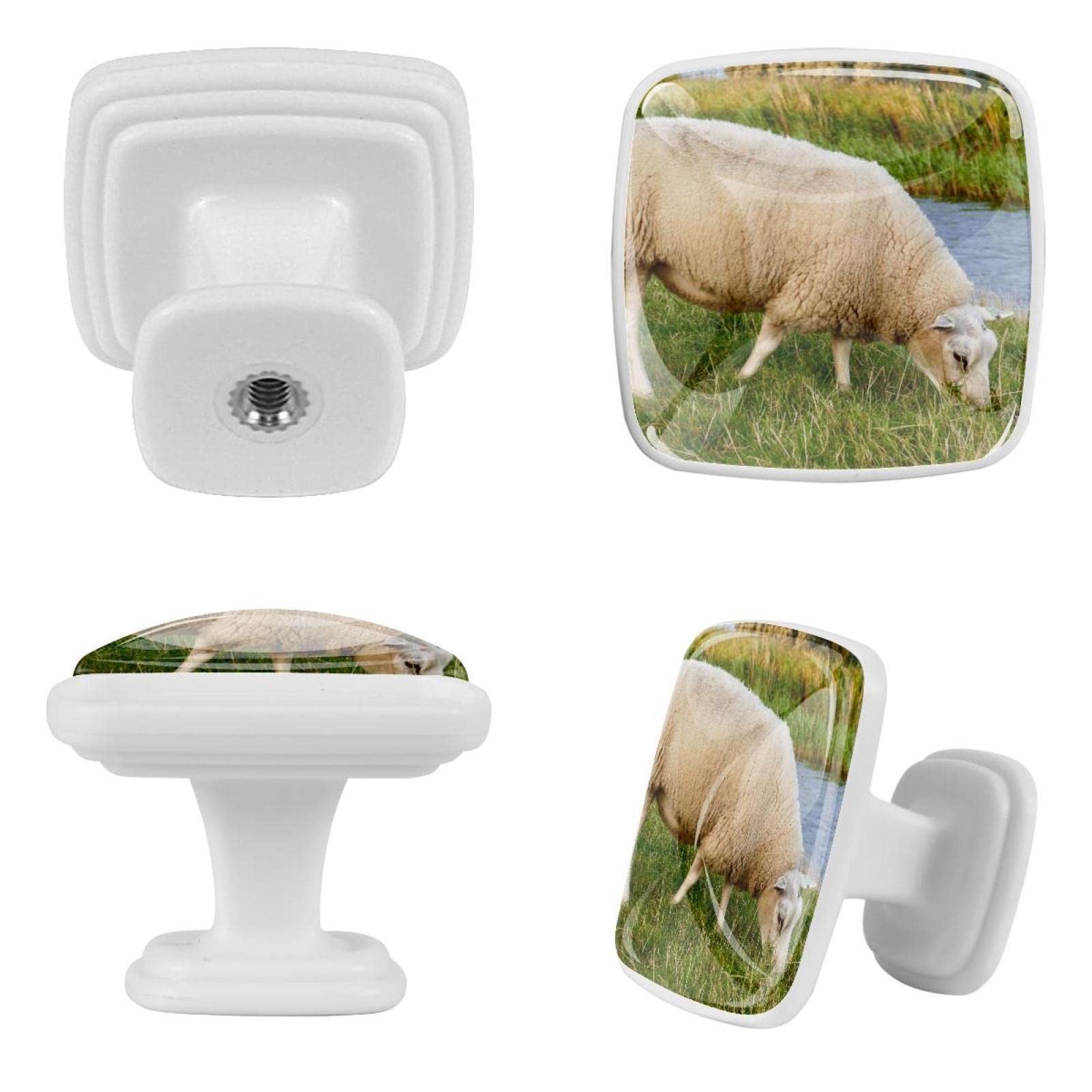 Boutons de tiroir animaux moutons en verre pour décorer la chambre de bébé