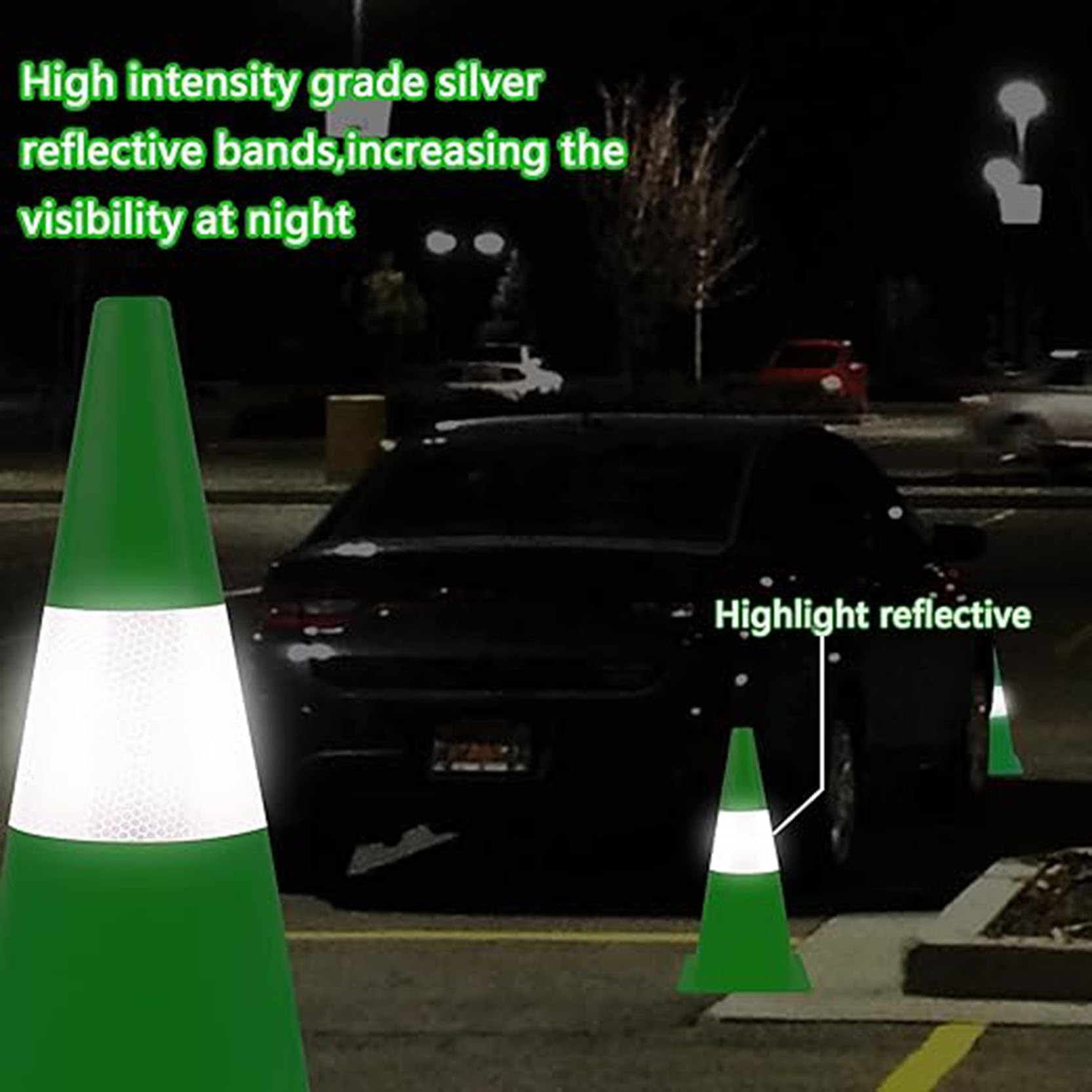 Lot de 2 Cônes de Signalisation Verts avec Base Lestée Cônes de Sécurité Adaptés Allées et à La Gestion de La Circulation Lors D'événements(Color:2C)