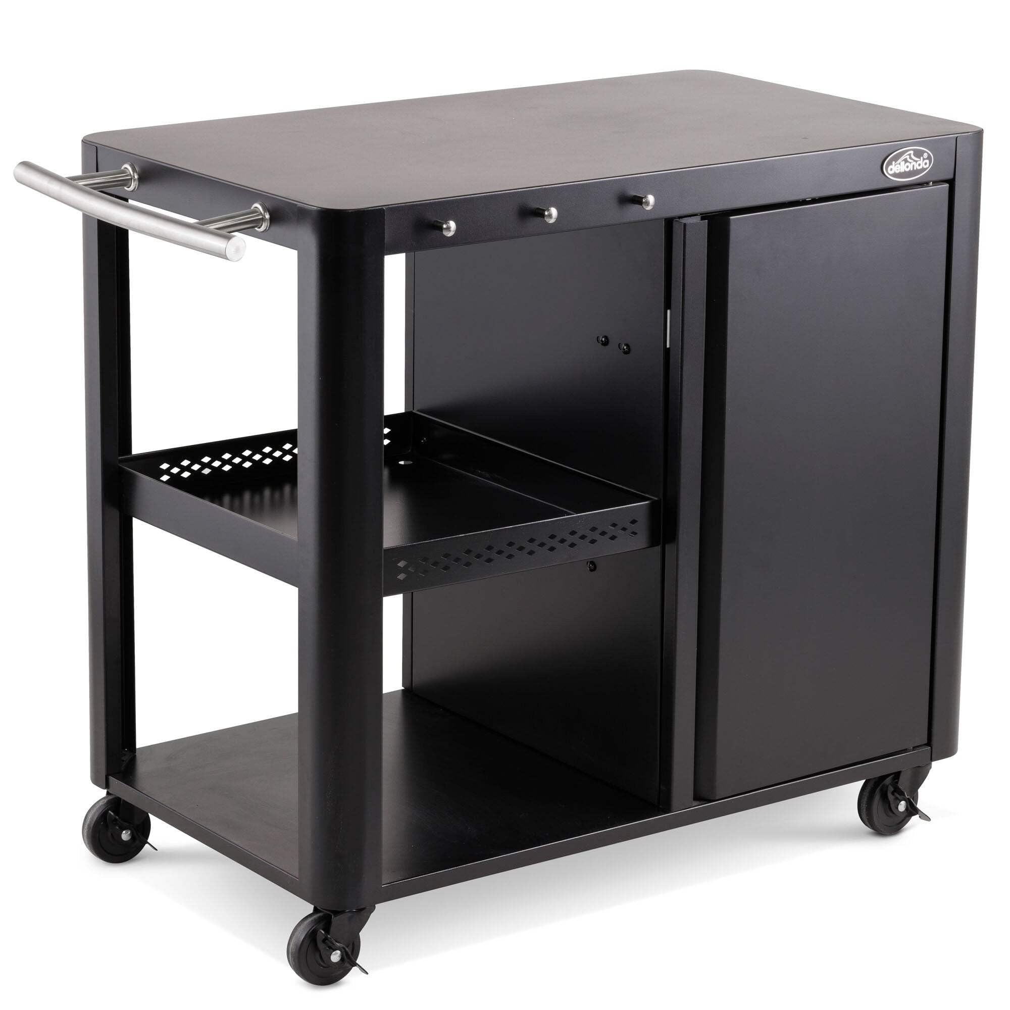 Dellonda Black Bbq/Plancha Trolley With Cupboard, Extension Table & Utensil Hooks, - Dg282
