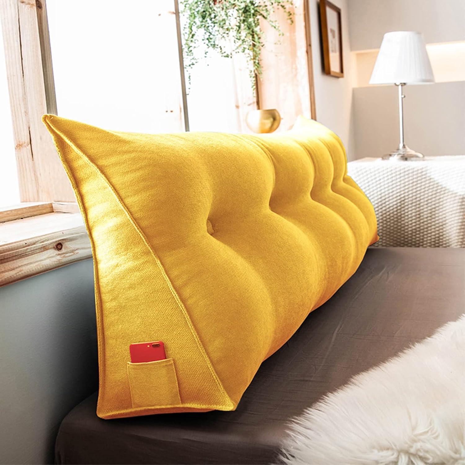 CUSENA Triangular Headboard Pillow Reading Pillow Corduroy