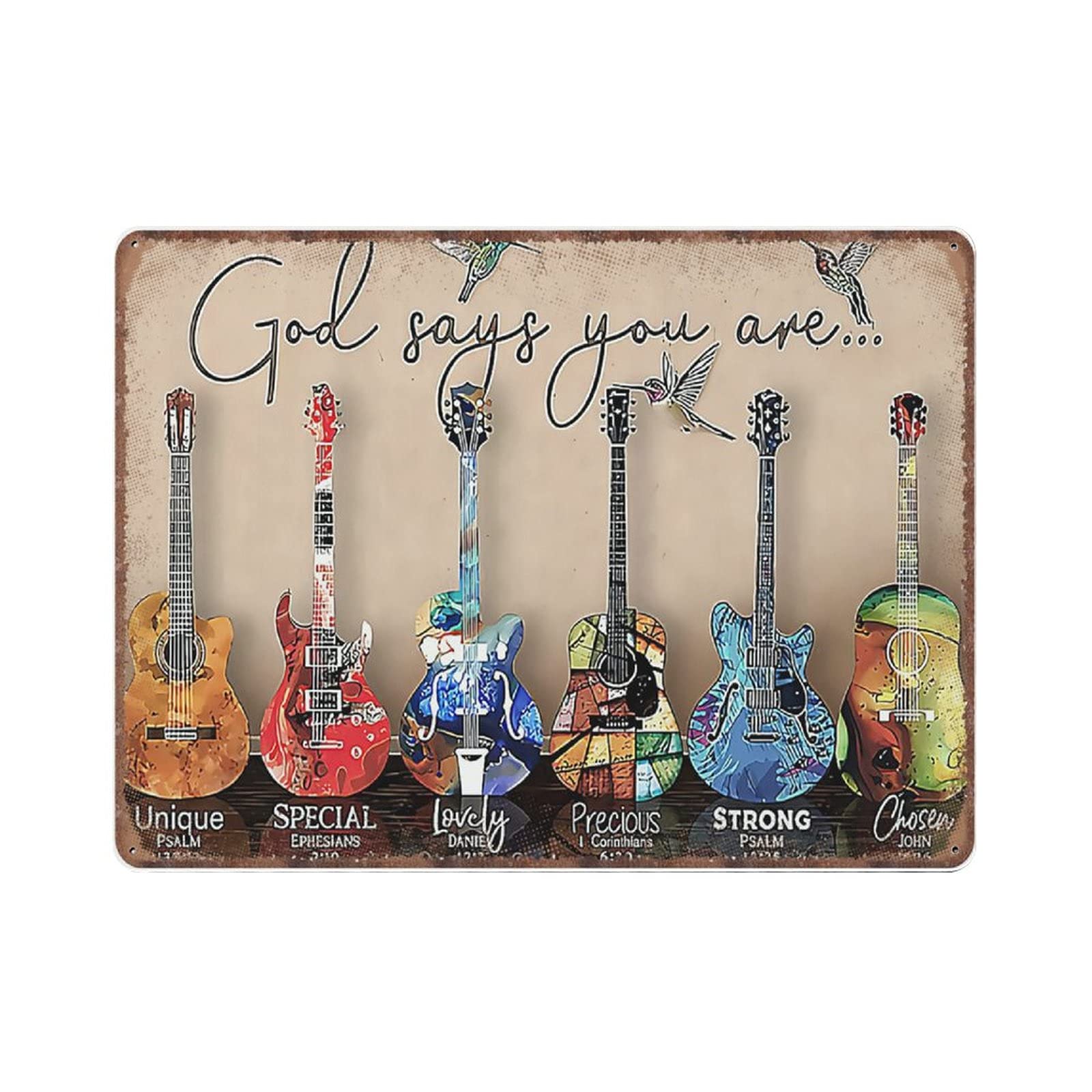 rayprint Guitar God Says You Are Unique Special Tin Signs, Idea Gift for Guitarist Funny Metal Sign Vintage Poster Wall Art for Kitchen Garden Bathroom Farm Home Coffee Decor Tin Sign, 30x40 cm