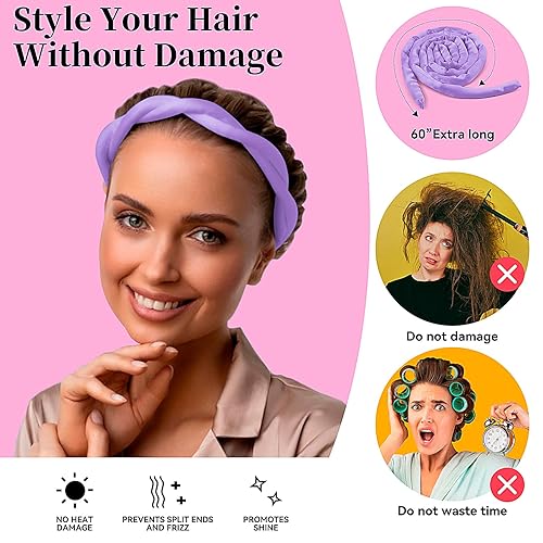 Miniatura 3 de Diadema pequeña sin calor, mejorada de 60 pulgadas, extra larga durante la noche, rizadores de pelo suaves para dormir en rodillos de pelo, sin