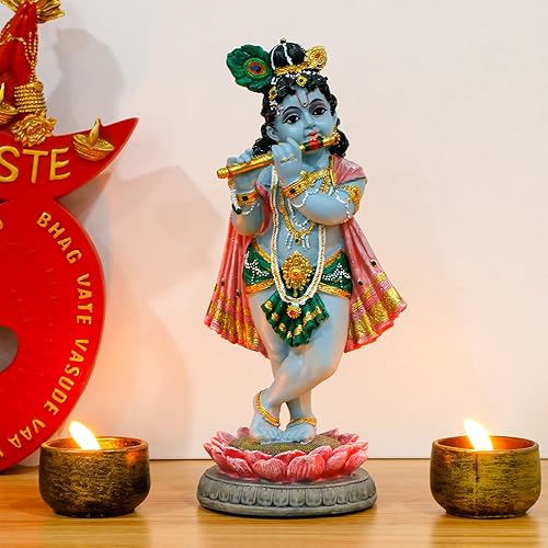 alikiki Estatua hindú de Dios Señor Krishna – 8.3 pulgadas de alto, figura de ídolo Krishna de la India, artículo de Puja, regalo para el hogar,