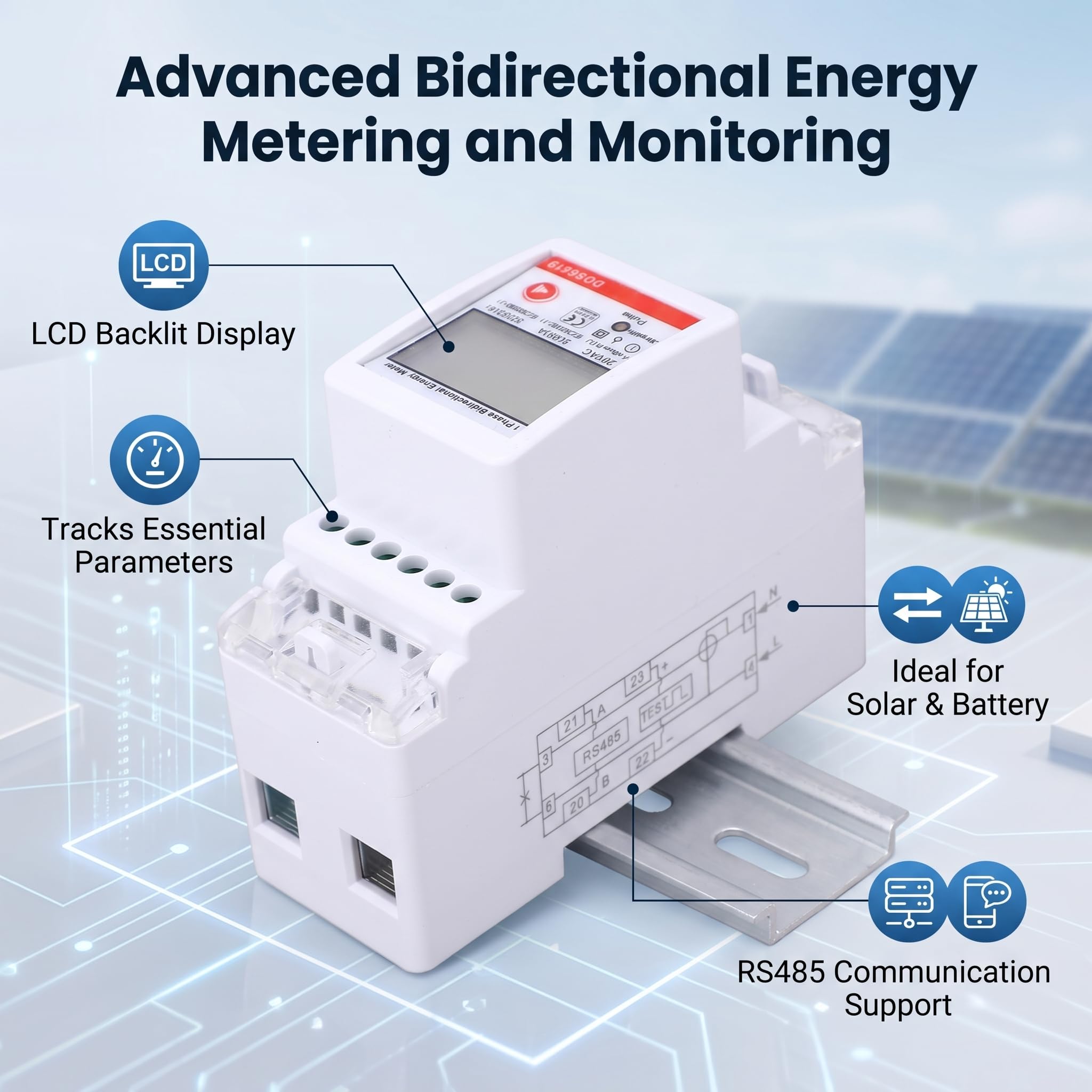 Fafeicy Contatore Fotovoltaico Bidirezionale, 230V 5A