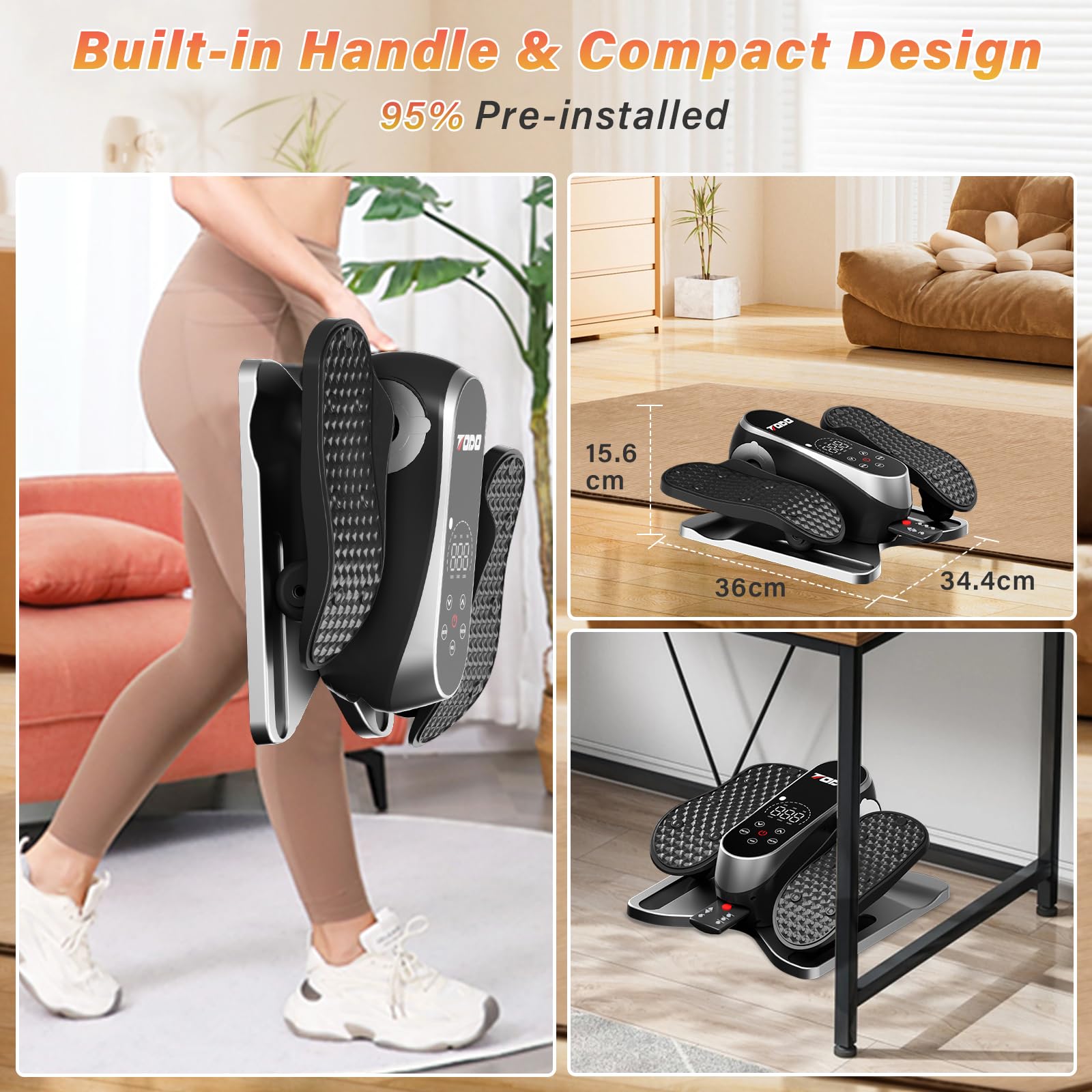 TODO Mini Ellittica Sotto la Scrivania con 12 Velocità Regolabili & Manuale/Automatica Modalità, Pedaliera Elettrica per Anziani e Adulti, Cross Trainer con Telecomando, Cinturino per Piedi e Display