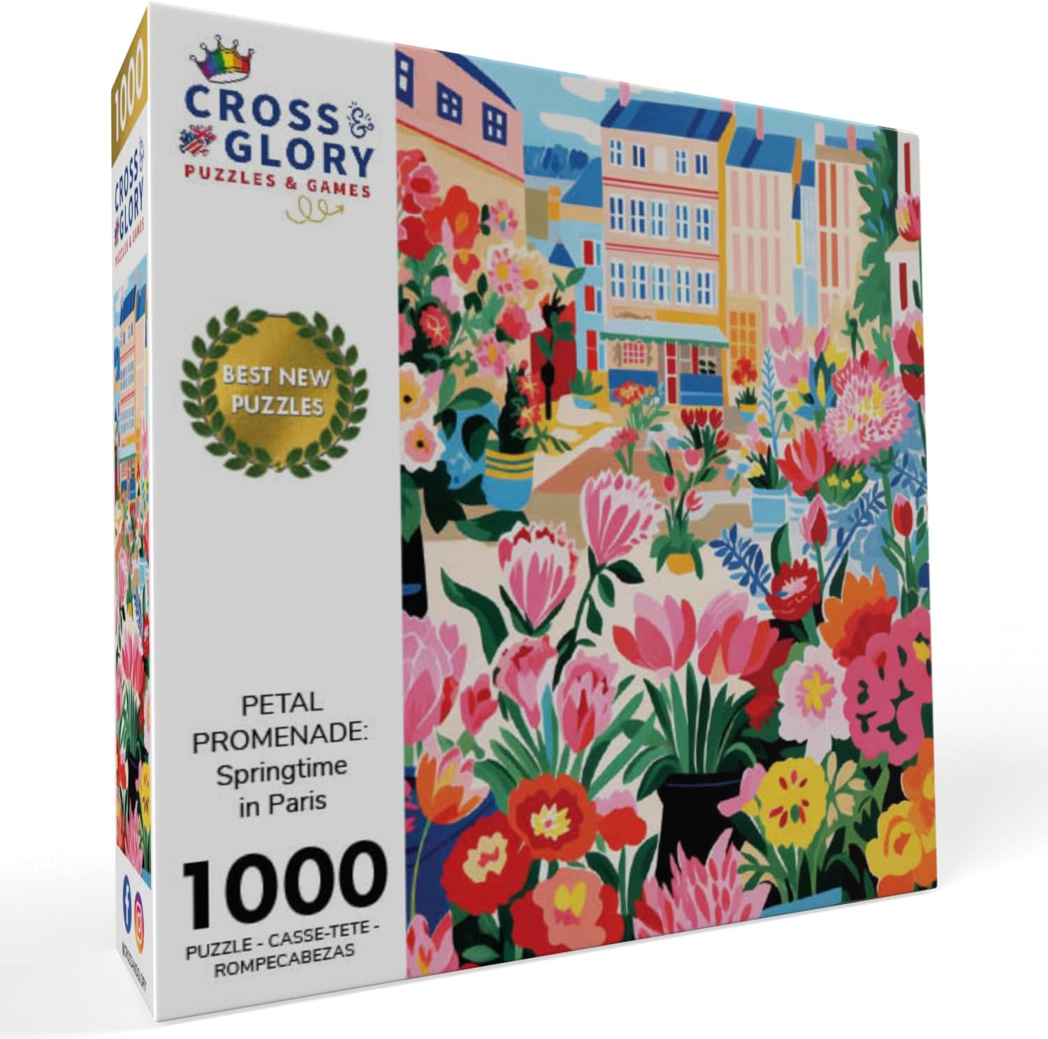 Cross & Glory - Petal Promenade: Springtime in Paris - 1000 Piece Jigsaw Puzzle for Adults | Vibrant Spring Colors | Satin Finish | 20"x 27"