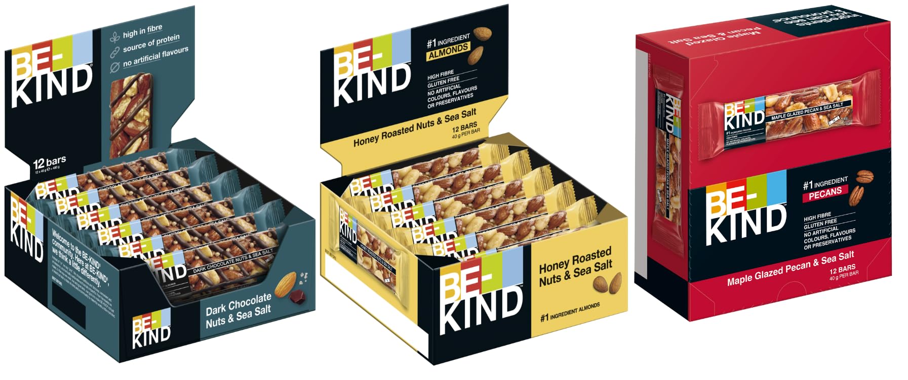 BE-KIND Klassiker Mix I 3 Sorten I 36 Riegel I 1440g I Schokoriegel I Nussriegel I Fruchtriegel I Riegel I Glutenfrei