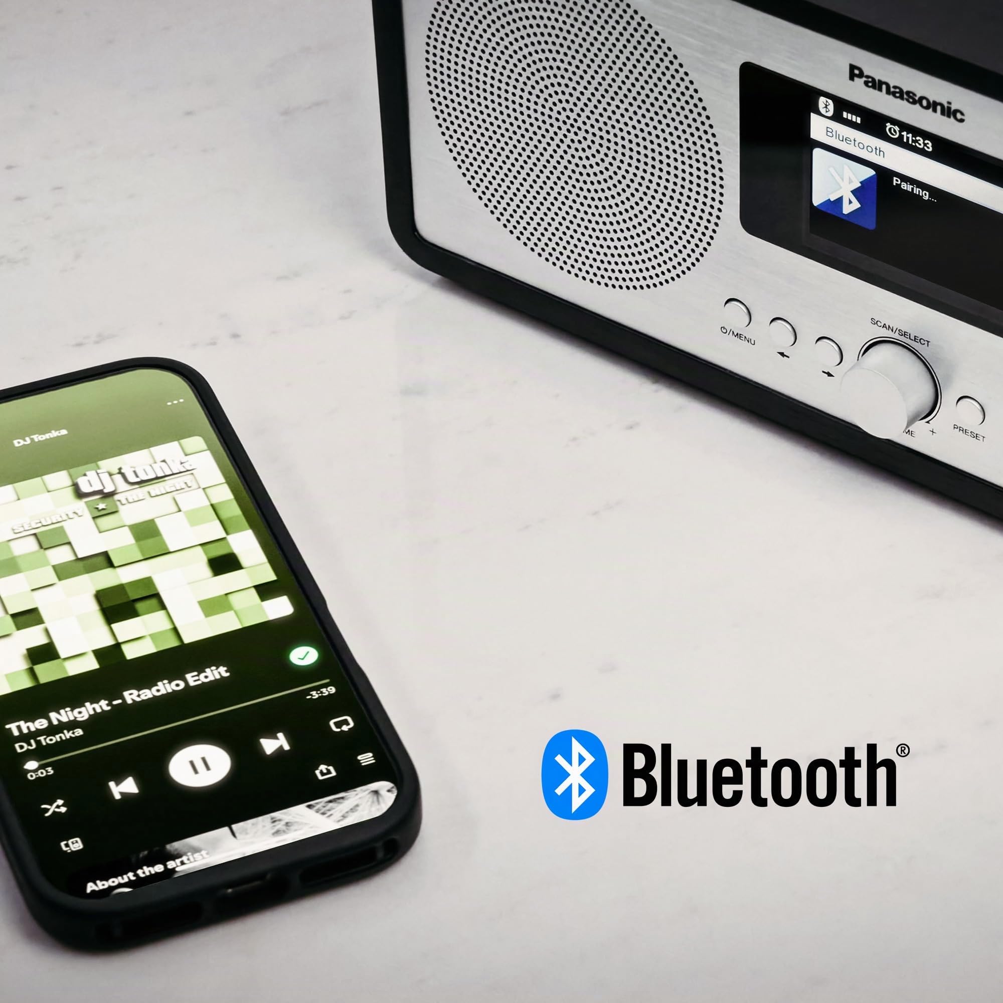 Panasonic RF-D40EG-K Radio Internet e DAB+/FM con Bluetooth, 6W, Altoparlanti da 7,5 cm, LCD a Colori TFT da 2,4", Sveglia e Sleep Timer, Telecomando, USB, Wi-Fi, Nero