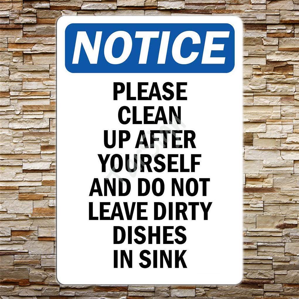 Bioprocess Multicolored Tin Signs, Notice Please Clean Up After Yourself And Do Not Leave Dirty Dishes In Sink Plaque Decorationes Wall Decor Poster Metal Sign 8X12 Inches