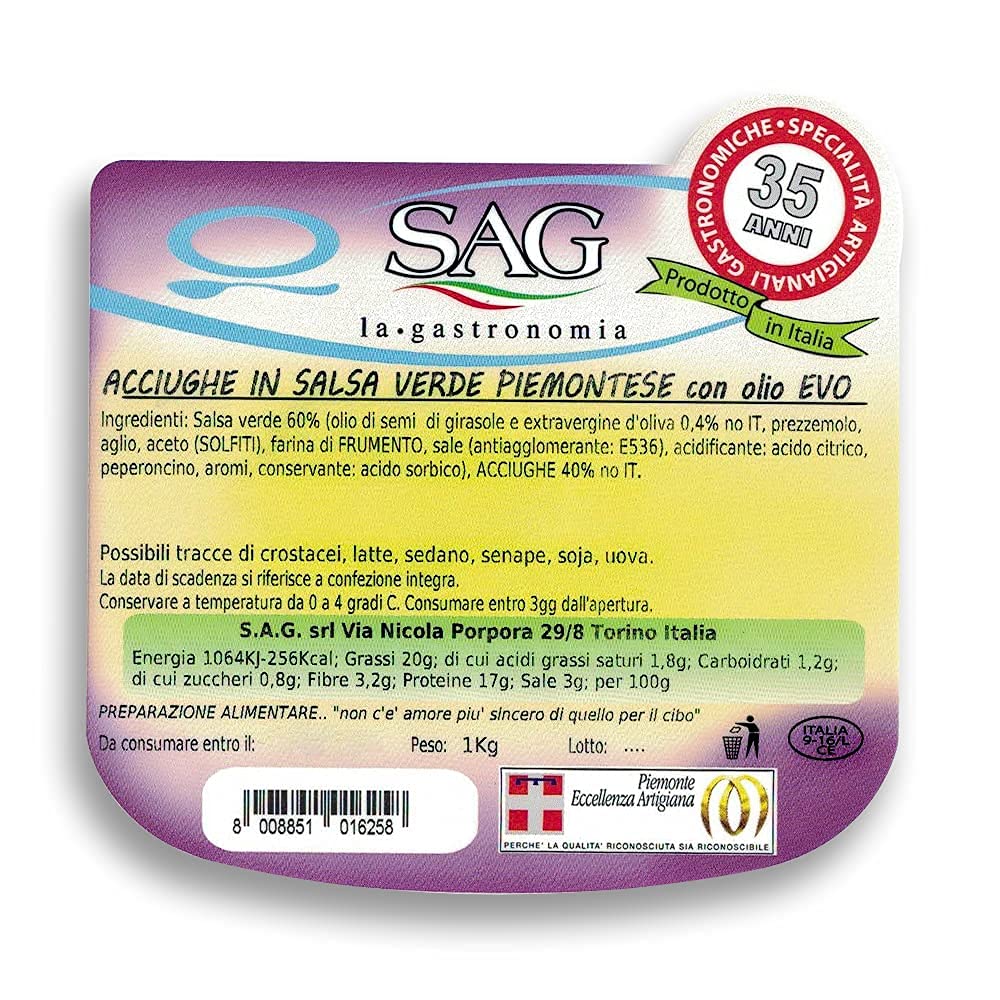 Filetti di acciughe in Salsa verde con olio extravergine d'oliva "EVO", (Confezione 4 pz. da Kg) - SAG