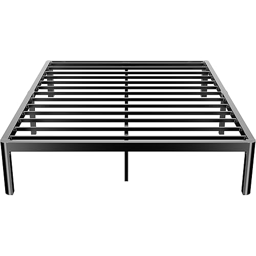 FUIOBYVV Full Size Bed Frame with Round Corner Edge Legs, 14 Inch Heavy Duty Support 3500 lbs Metal Platform Bed Frame Full, No Box Spring Needed/Non-Slip/Steel Slat Support/Noise Free