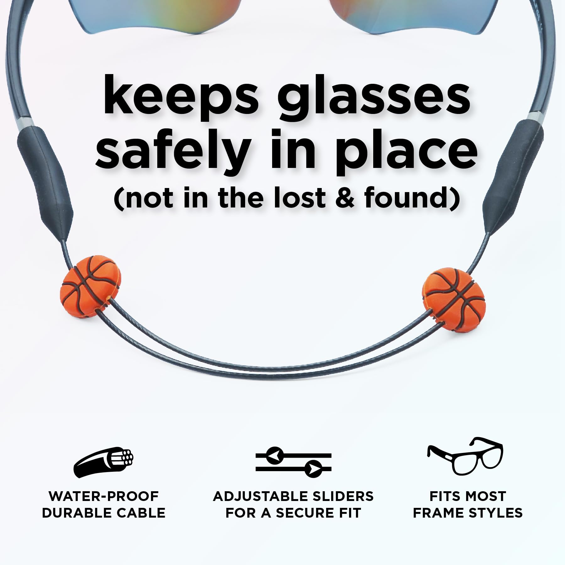 Pilotfish Basics Correa para gafas, soporte para gafas sin cola, correa ajustable para gafas para niños, soporte antideslizante para gafas deportivas, baloncesto, baloncesto de 12 pulgadas