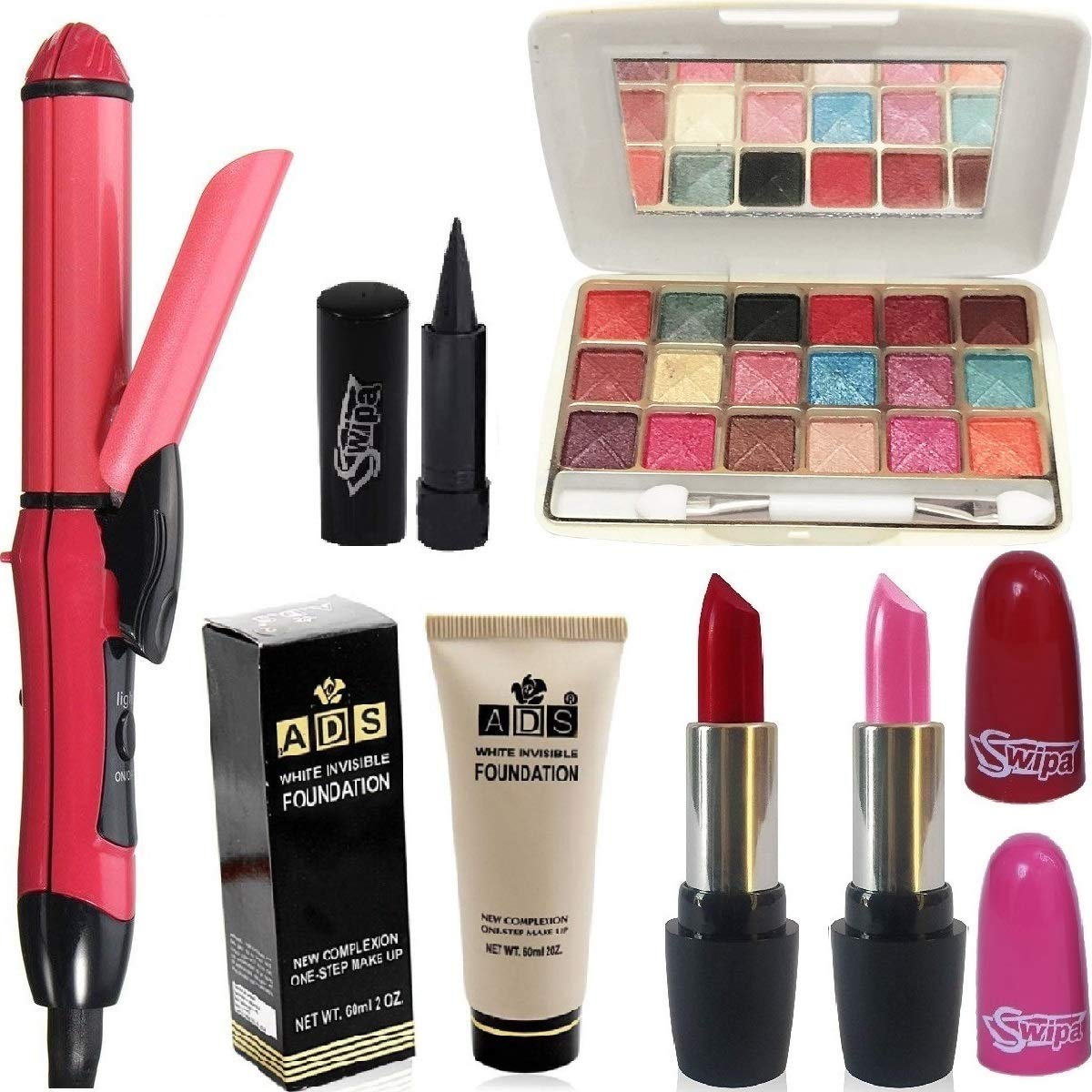 SWIPA Makeup Kit Combo Pack(Pink Red Lipstick,Kajal,Foundation,18Colour