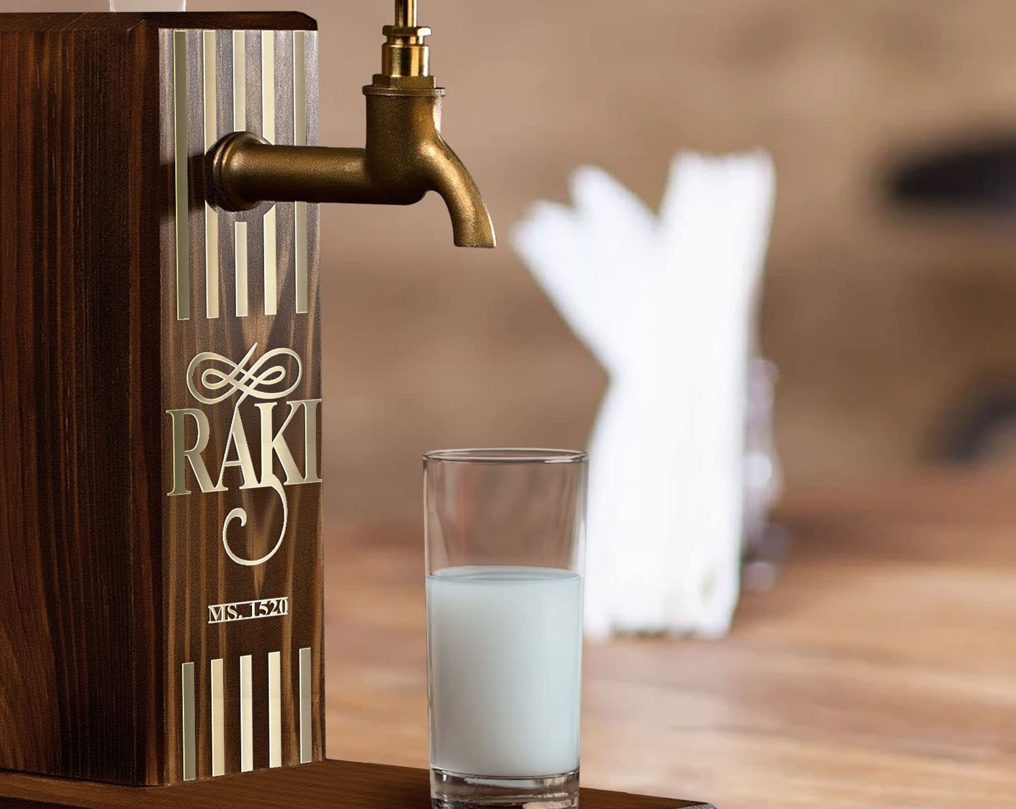 Bk Gift Özel Rakı Baskılı Musluklu Doğal Ahşap İçki Standı, İçki Çeşmesi, Doğum Günü Hediyesi, Ev Hediyesi, İçecek Dispenseri