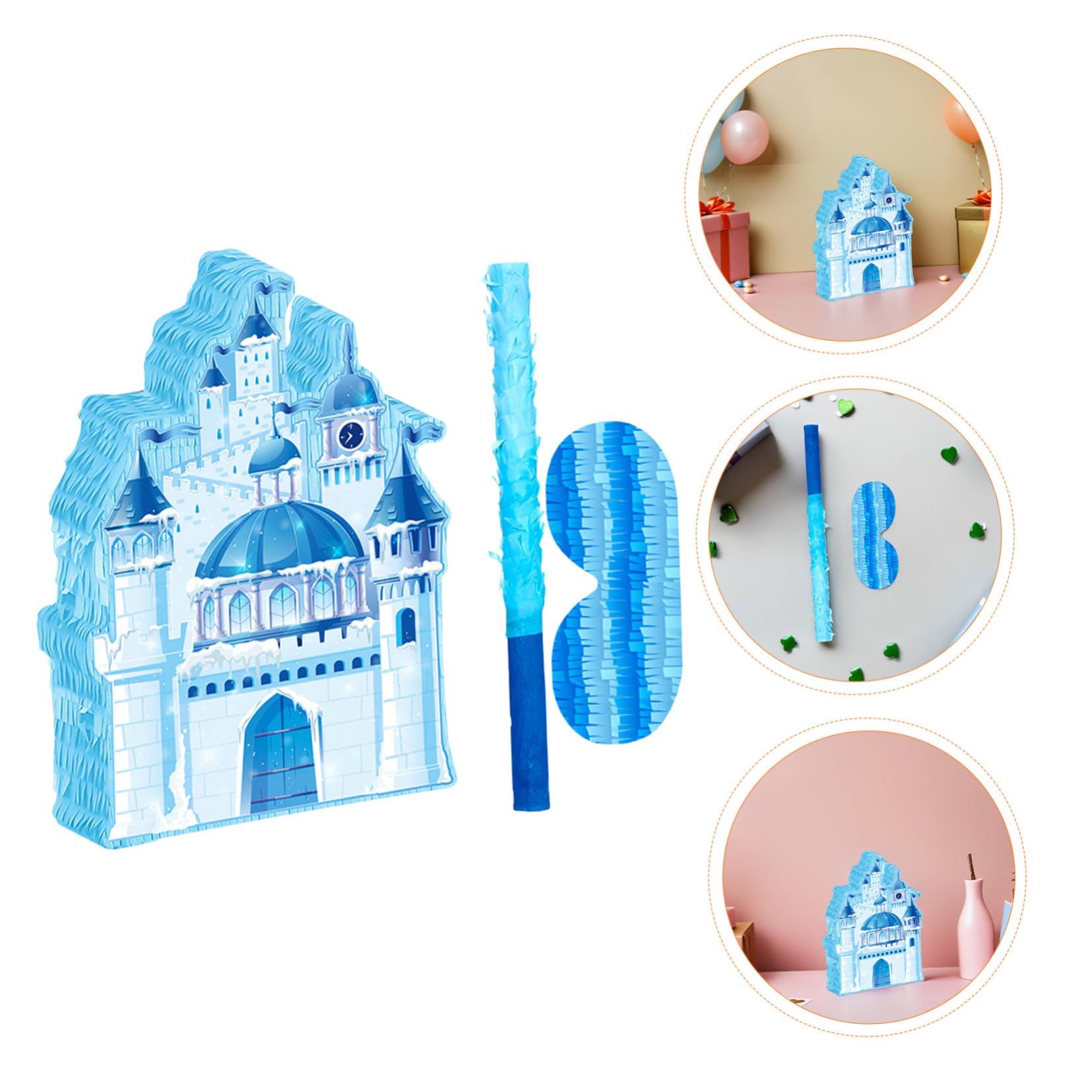 ibasenice Geburtstagsartikel für Mädchen Schloss Piñata aus Papier mit Stab und Augenmaske als Vielseitiger Süßigkeitenhalter für Prinzessinnen Party mit Traumhaftem Schlossdesign