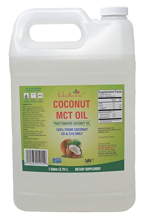 Verdana MCT Oil, Fractionated, 100% from Coconut - 1 Gallon - Kosher Food Grade, Vegan, Non-GMO - Great for Keto and Paleo Diet (128 Fl Oz)