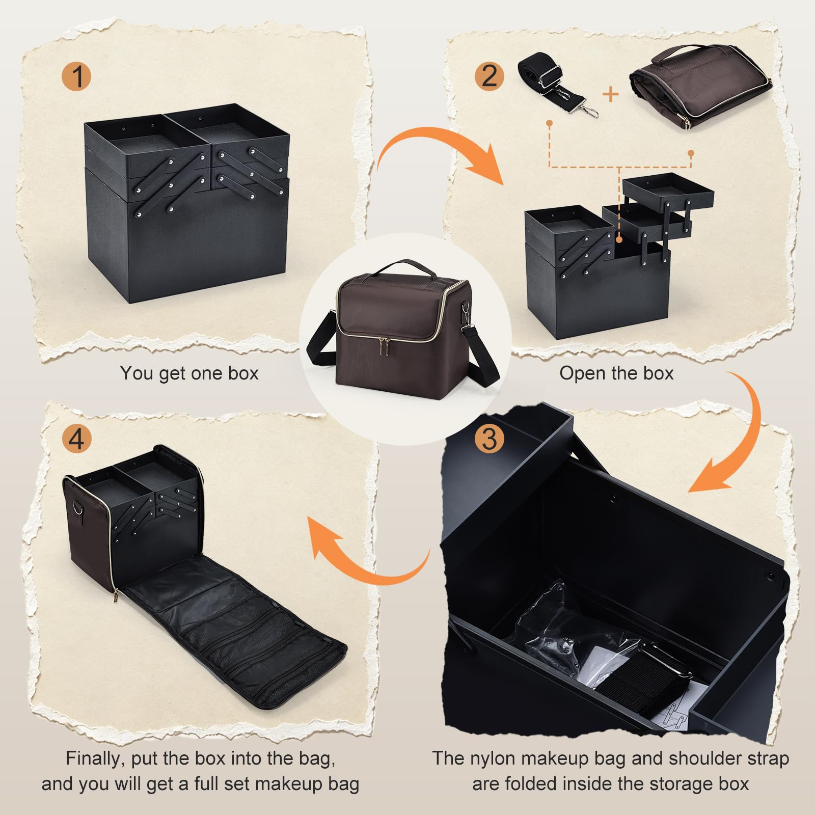 Yueieoun Large Travel Makeup Train Case with 4-Tier Organizer