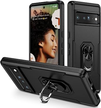 for Google Pixel 7 Pro Case with Kickstand Armor Magnetic Ring Rugged Protective Military Grade Shockproof Case for Pixel 7 Pro Phone Case Black