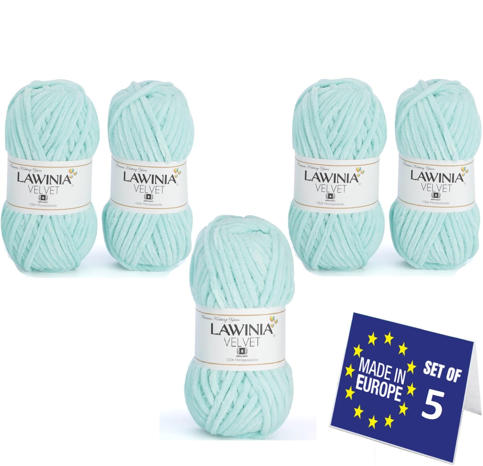 LAWINIA Premium Soft Chenille Yarn Chunky for Knitting, Thick Velvet Yarn, Does NOT SHED, Plush Crochet Chunky Wool, Fluffy Wool for Baby Blanket, Bag, Accessories, Amigurumi, Pack of 5 - Each 65m