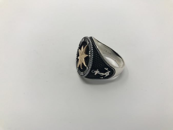 KAR 925K Stamped Solid Sterling Silver Sailor's Compass Men's Ring P1I