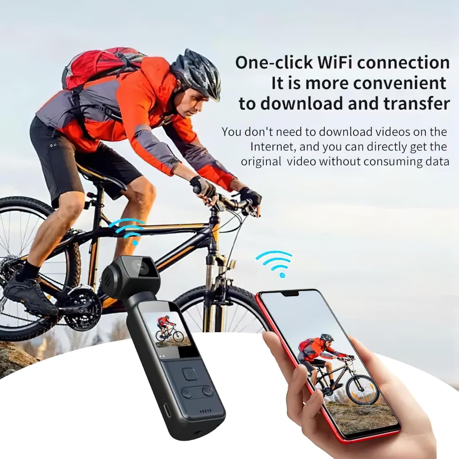 4K Handheld Gimbal Camera with WiFi, 270° Wide-Angle Lens, Sports Action Camera with Built-in Display, Portable Video Recorder for Cycling and Outdoor Activities