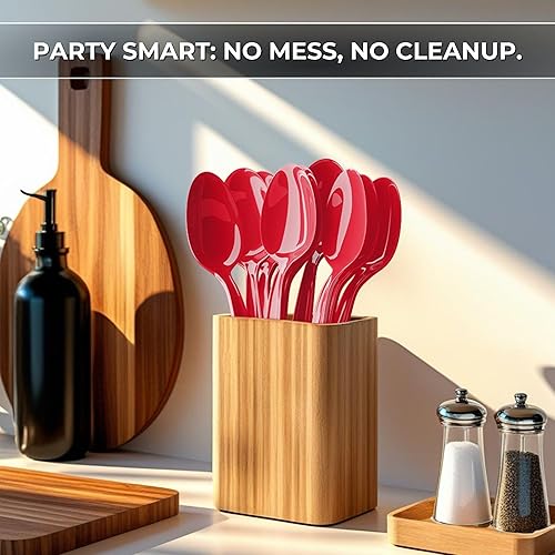 Vista 9 de Cucharas de plástico rojas (24 piezas) – Cubertería ligera y desechable para fiestas y ocasiones Tenedores de plástico azul (paquete de 50)