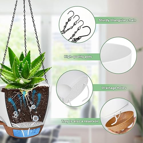 Miniatura 3 de Maceta colgante de 1098 pulgadas para plantas de interior y exterior, paquete de 3 macetas colgantes de riego automático con agujeros de drenaje,