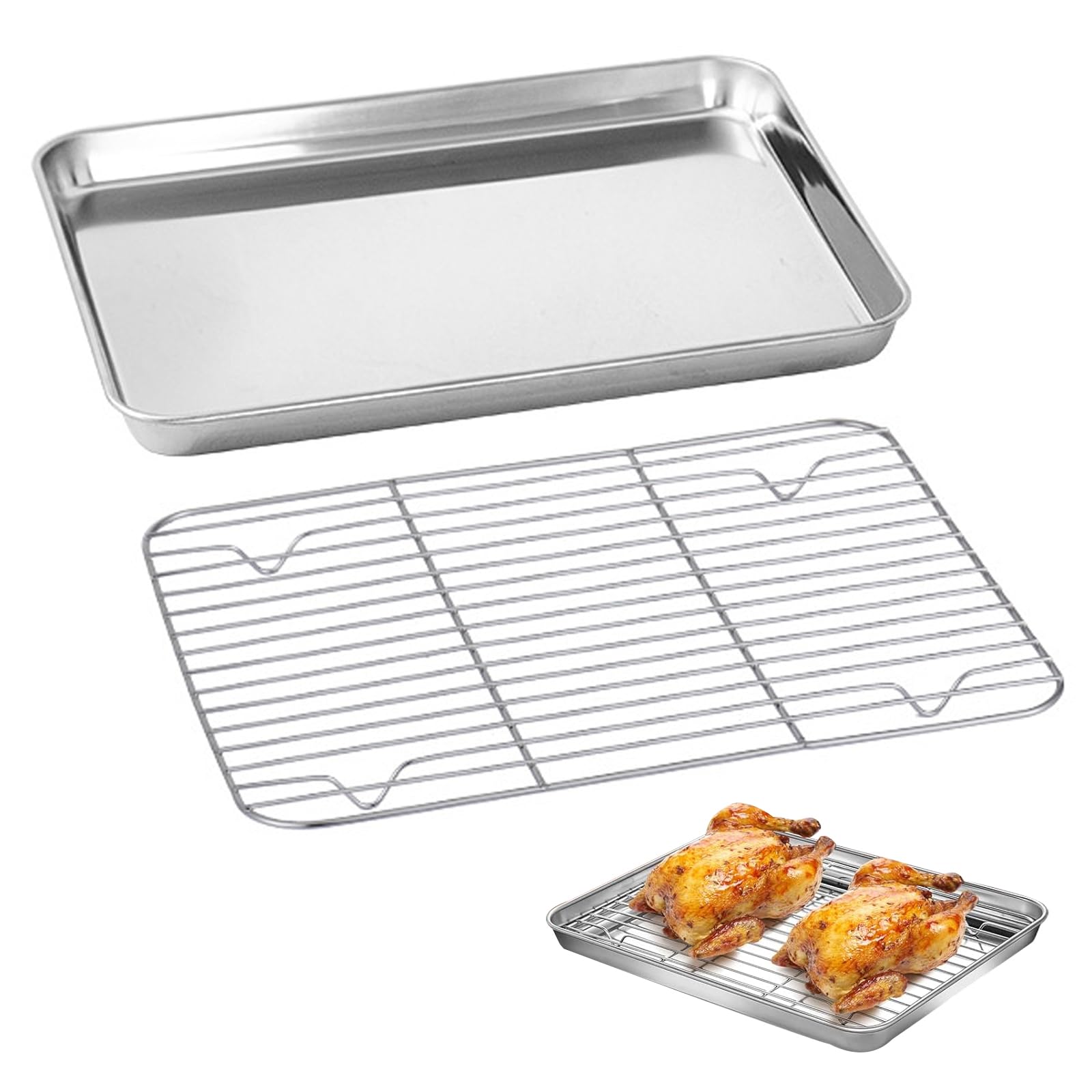 Pizsieat Plaque De Pâtisserie Inox Avec Grille De Refroidissement 31,4x24,6 Cm
