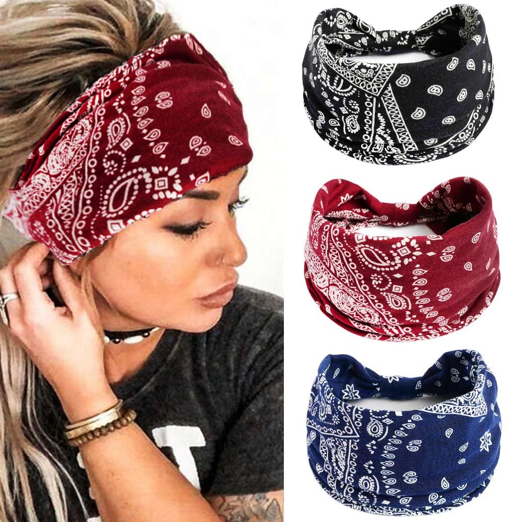 Boho szerokie opaski na głowę czarny nadruk chusty na głowę turban joga opaski przeciwpotne do włosów elastyczne kwiatowe rozciągliwe owijki na głowę tkanina opaski do włosów dla kobiet i