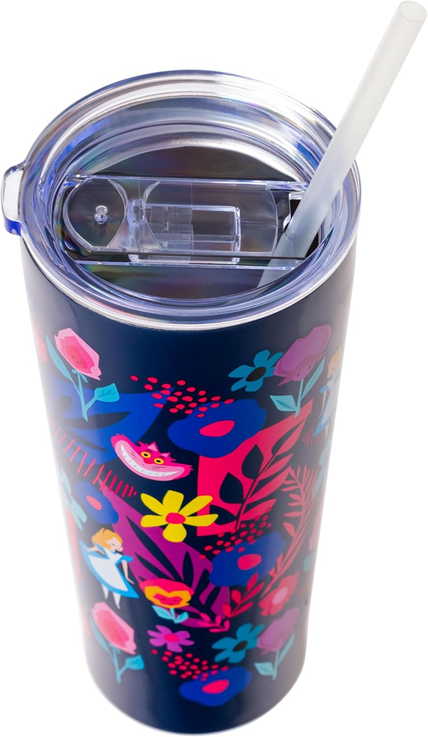 Silver Buffalo Disney Alice in Wonderland Featuring Cheshire Cat Double Walled Stainless Steel Tumbler with Straw, 22 Ounces - Image 3