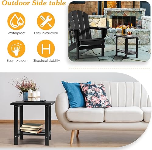 Miniatura 5 de Adirondack - Mesa auxiliar para exteriores, mesa auxiliar de patio resistente de 2 niveles, resistente a la intemperie, mesa auxiliar sólida de 16.5