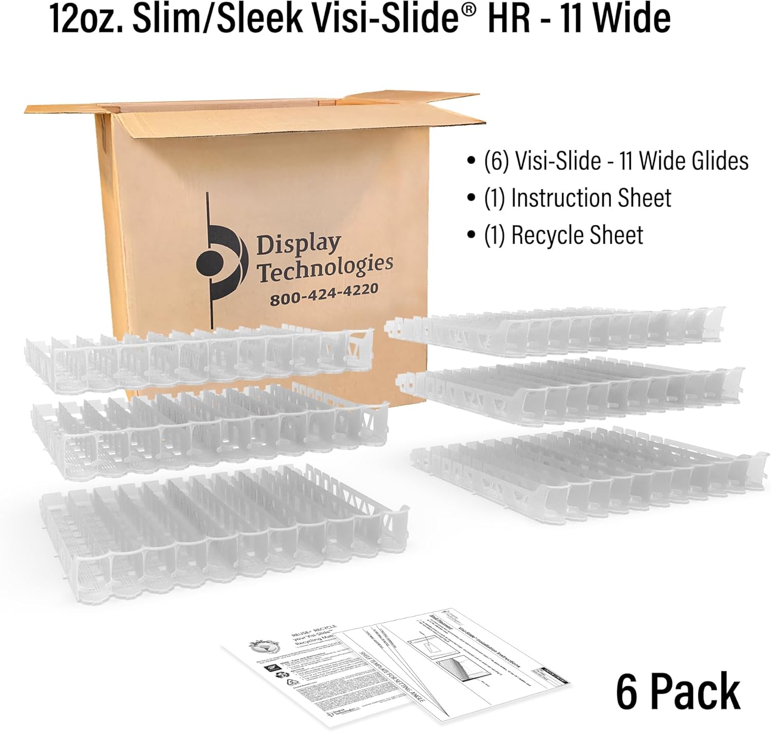 Display Technologies Visi-Slide Drink Organizer for Fridge - 12oz Slim Can Gravity Fed Shelves (Pack of 6)