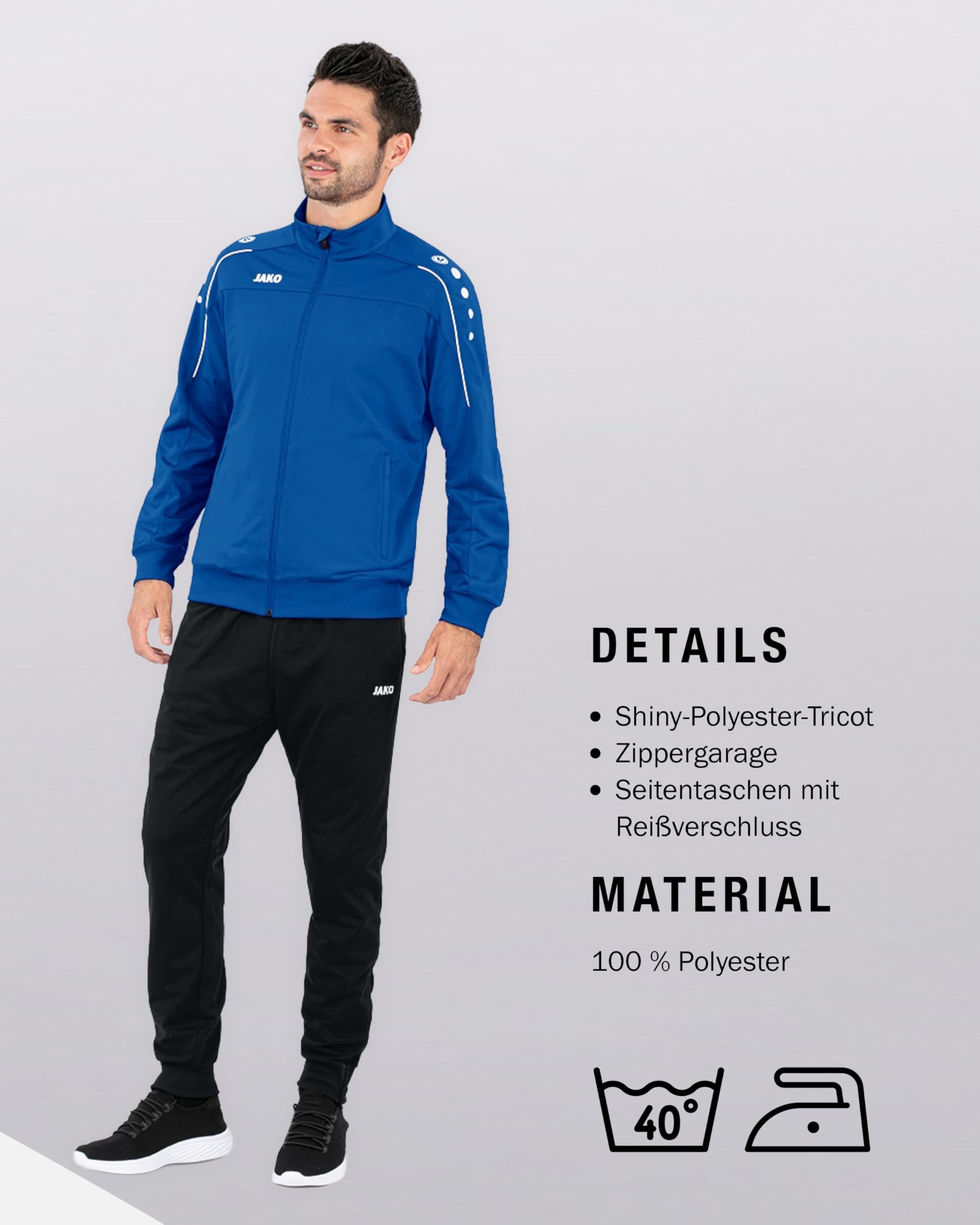 JAKO Polyester Classico Trainingsanzug - Moderner Sportanzug 100% Polyester, Strapazierfähig & schnelltrocknend, Jogginganzug mit optimaler Passform