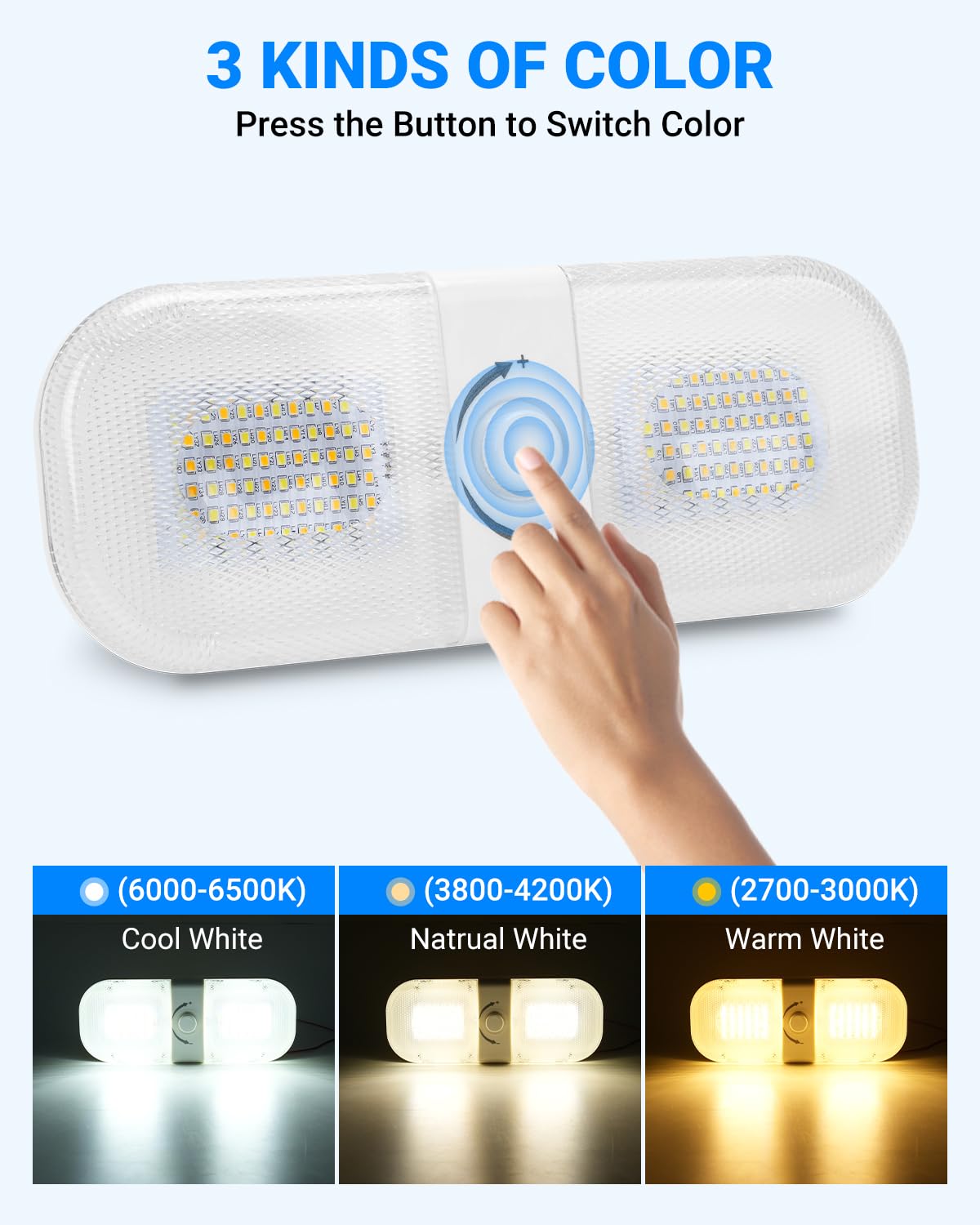 SUPAREE Plafoniera LED 12V Camper con Dimmer 3 Colori 2700K-6500K