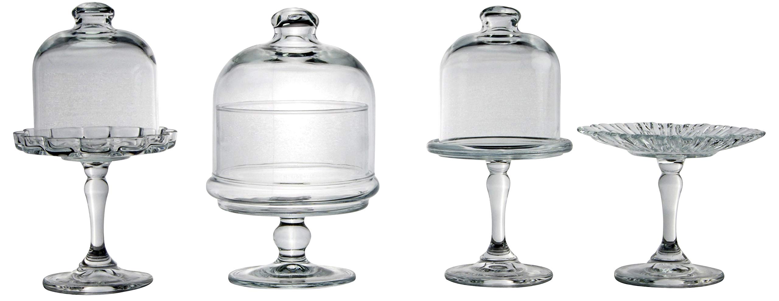 CreaTable Mini Patisserie Tortenplatten-Set, 4-teilig – Glas Mit Glocken, Spülmaschinenfest