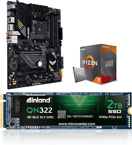 Micro Center AMD Ryzen 7 5700X 8 núcleos, paquete de procesador de escritorio desbloqueado de 16 hilos con ASUS TUF Gaming B550-PLUS WiFi II AMD AM4