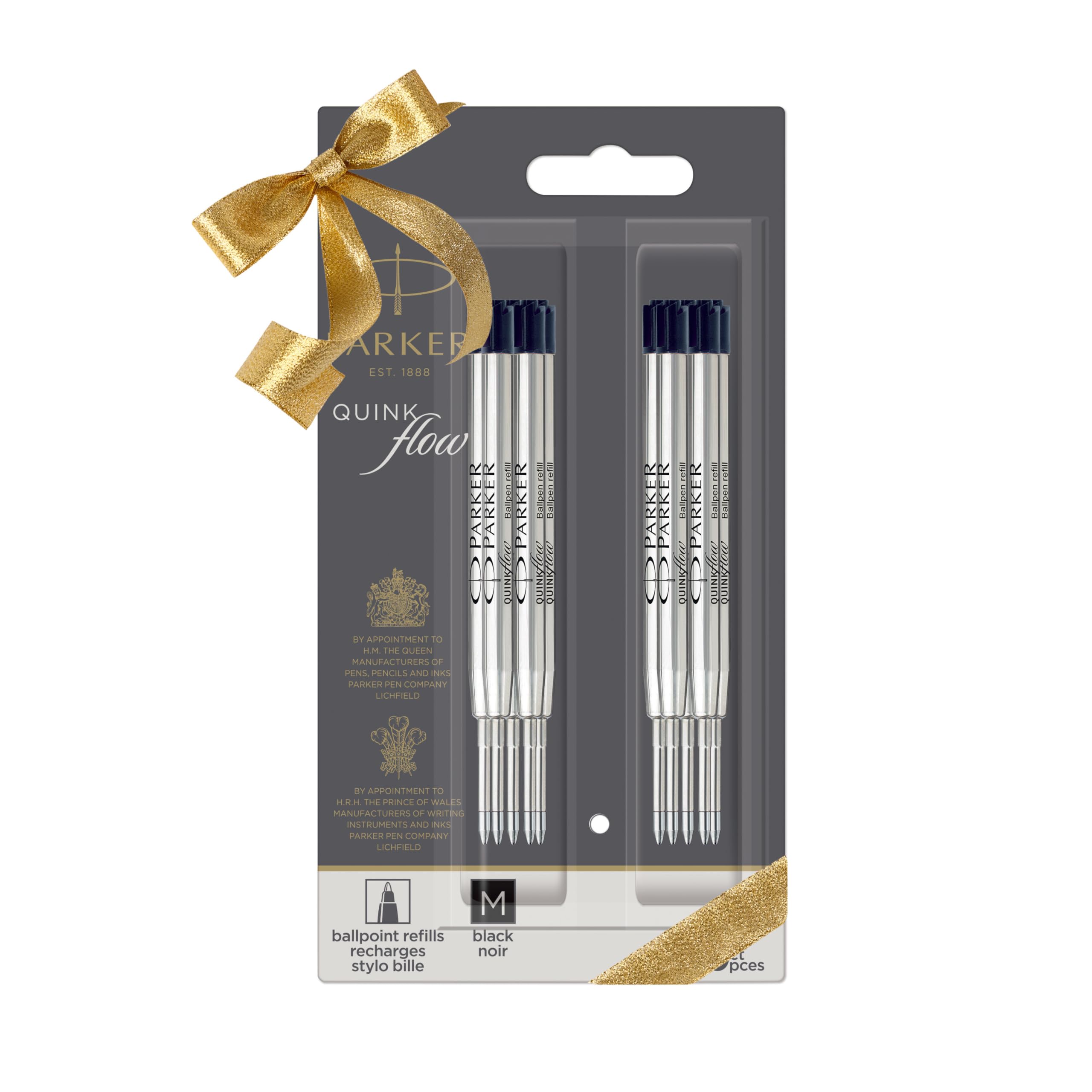 Quinkflow Authentic Black Ink Refills Medium Point for Ballpoint Pens 10 Count